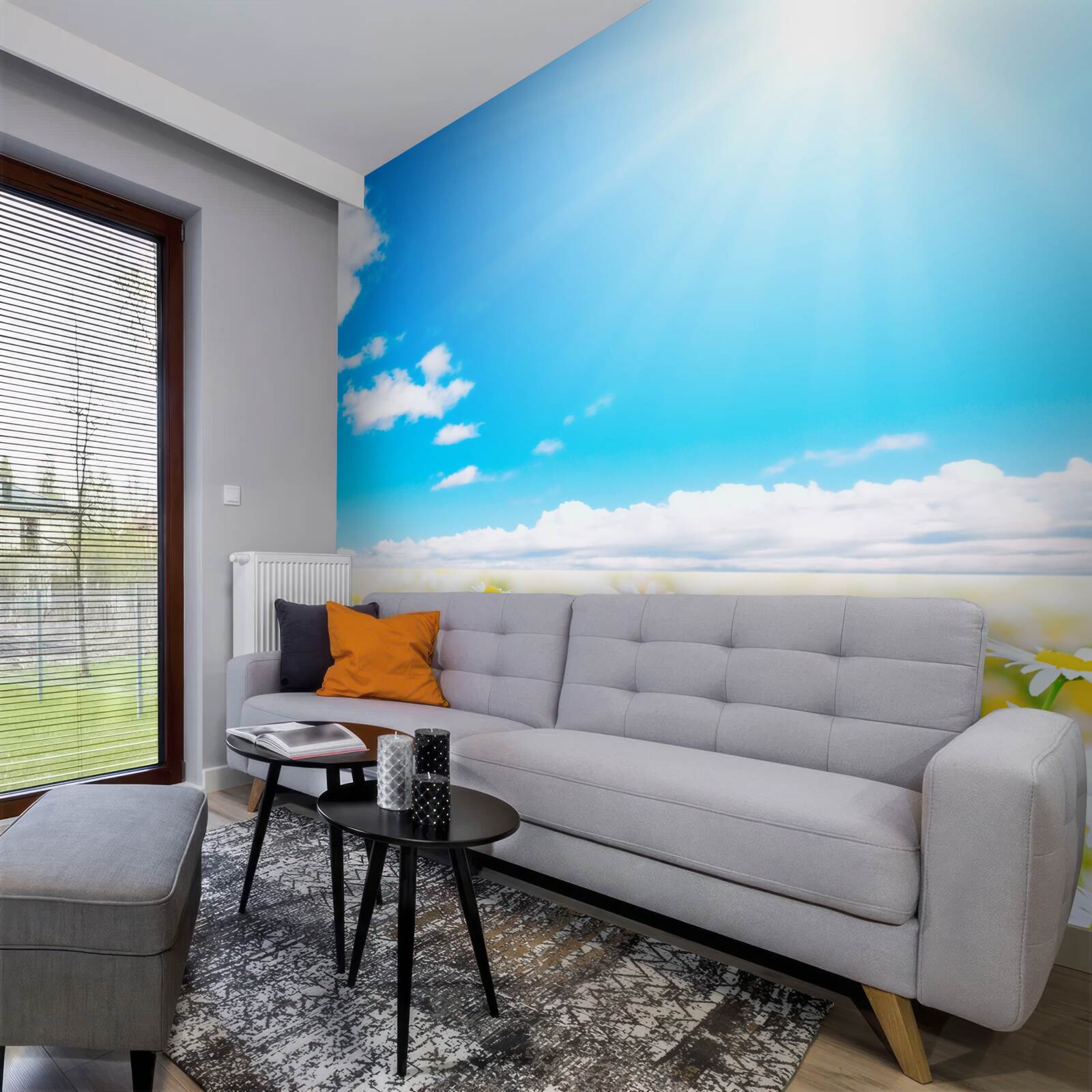 Фотошпалери Сонячне світло освітлює поле рясних ромашок