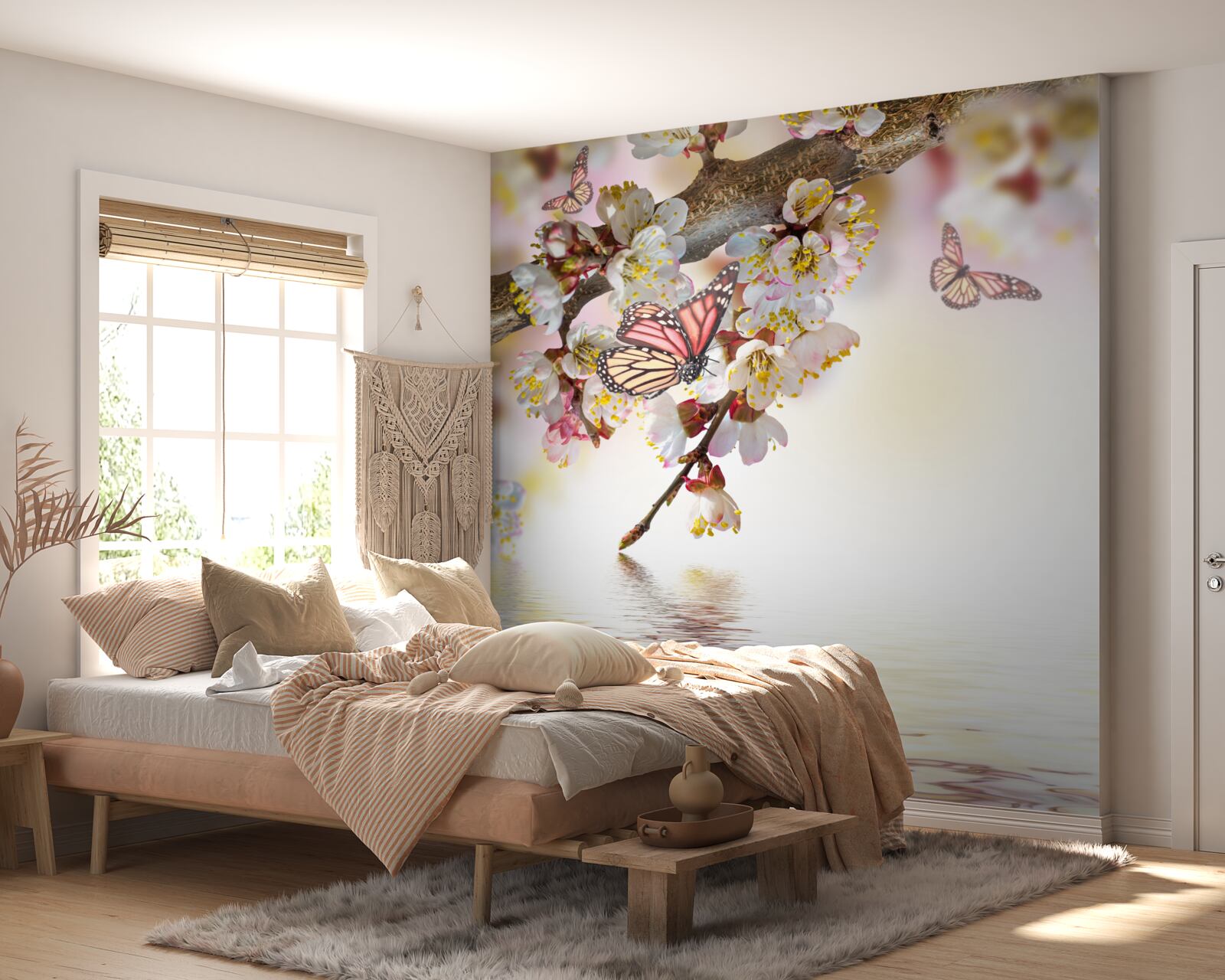 Фотошпалери квіти сакури стали домівкою для метеликів