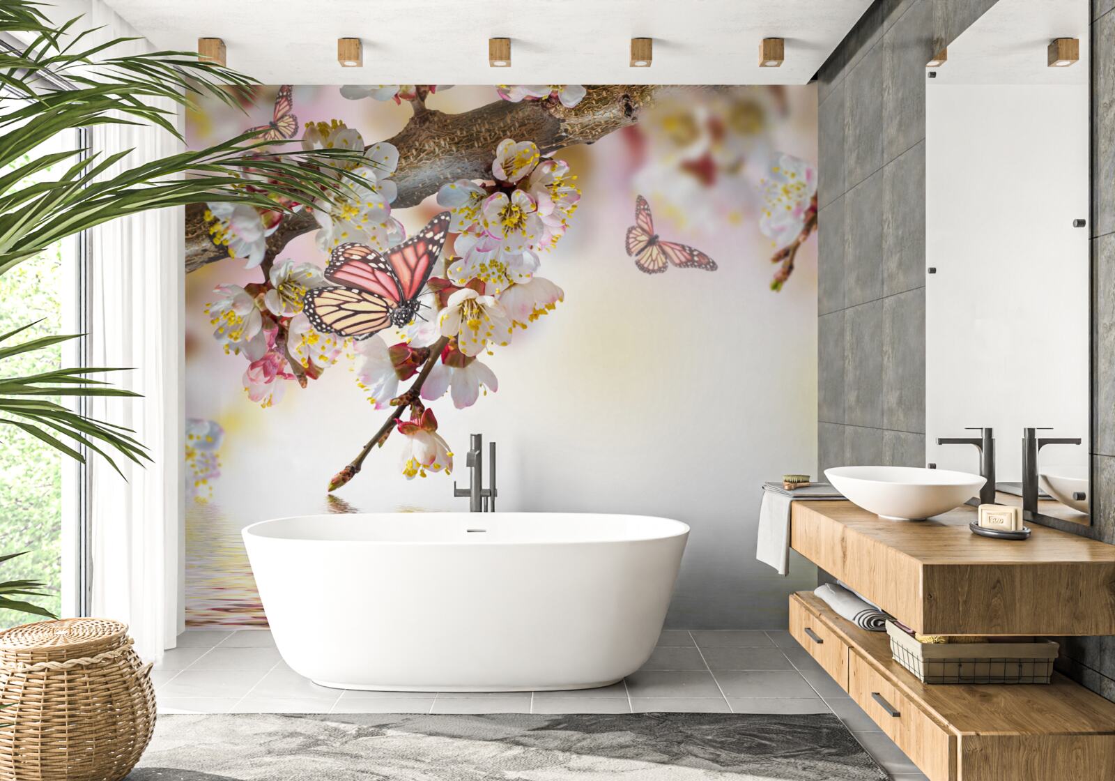 Фотошпалери квіти сакури стали домівкою для метеликів