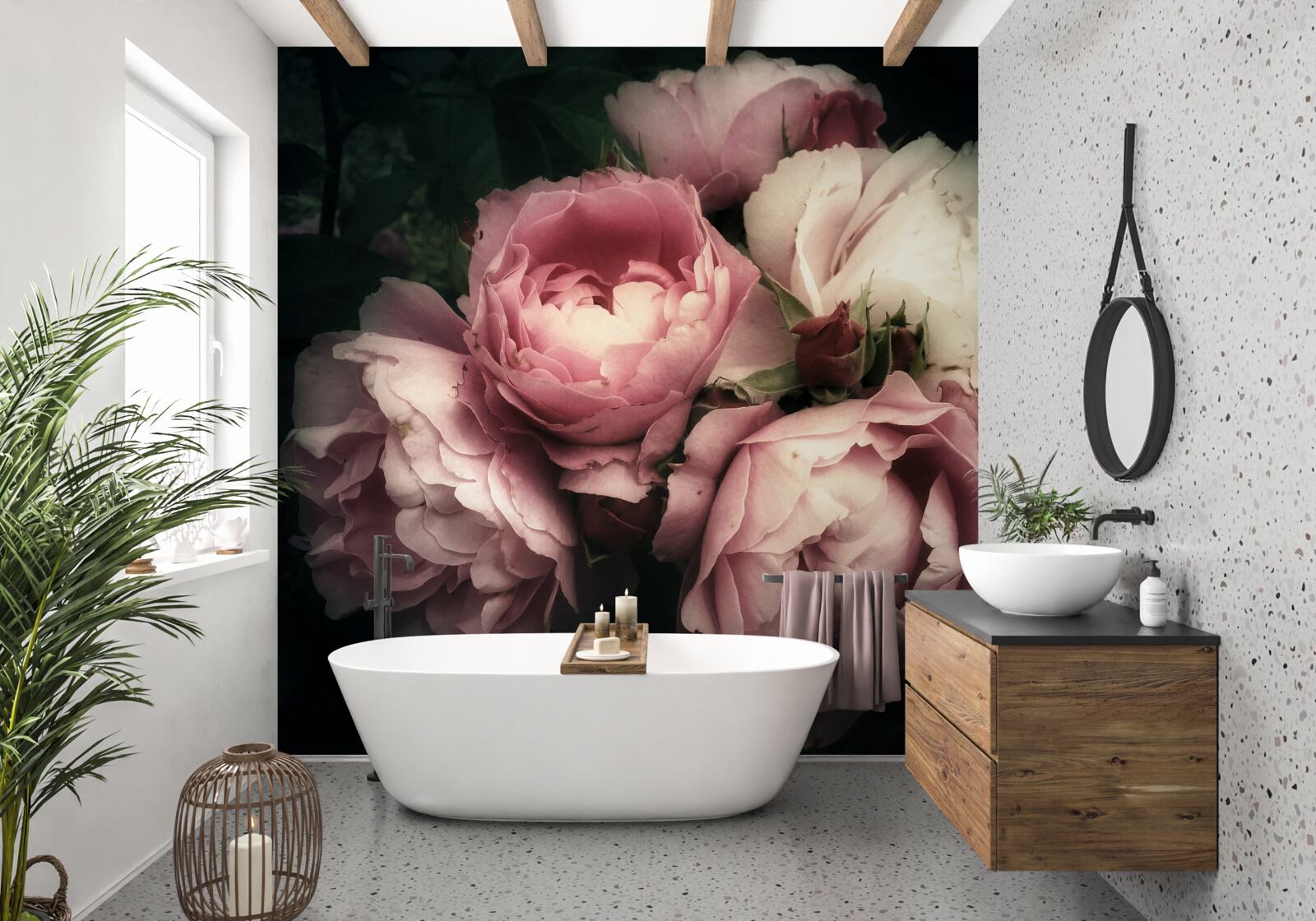 Фотошпалери великі рожеві троянди