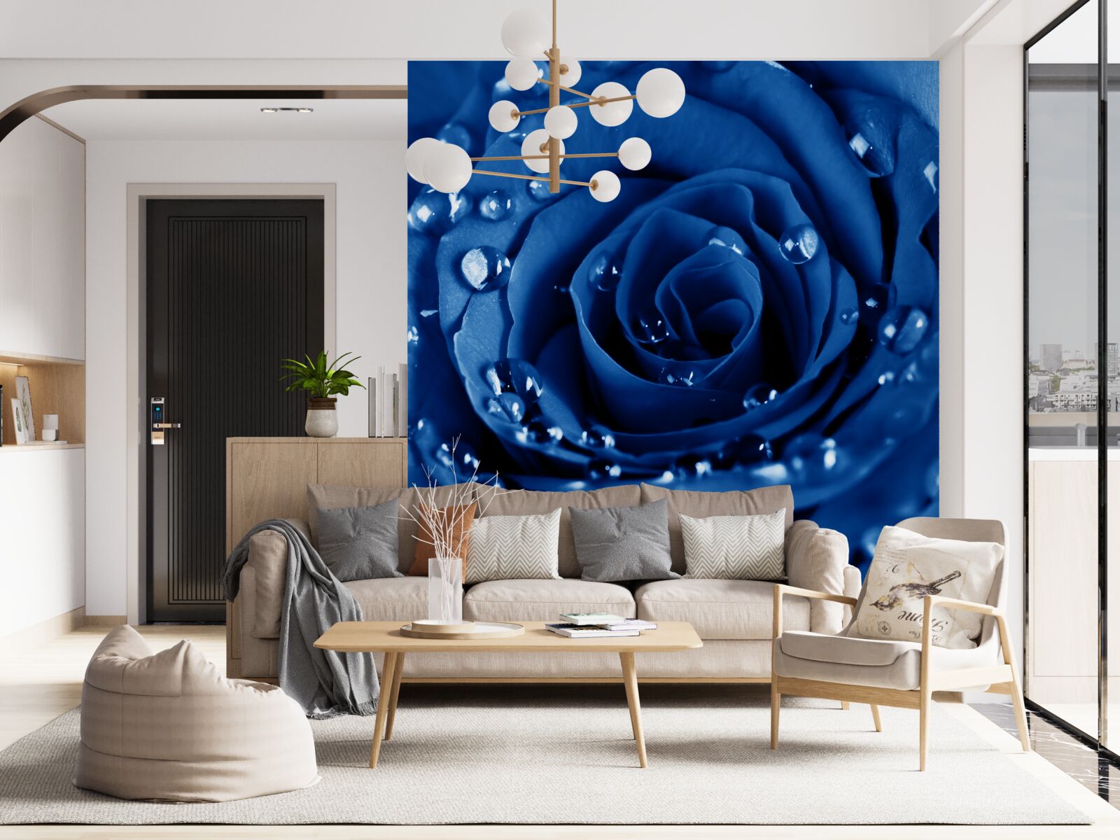 Фотошпалери блакитна троянда, прикрашена краплями води