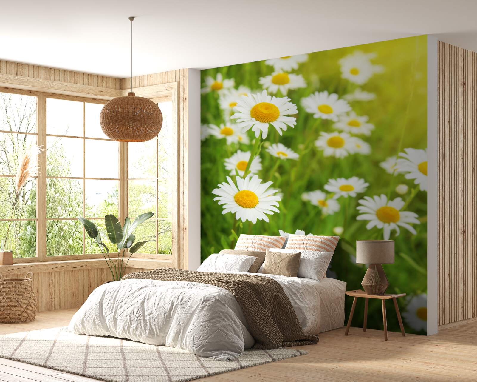 Фотошпалери поле білосніжних ромашок у зелені