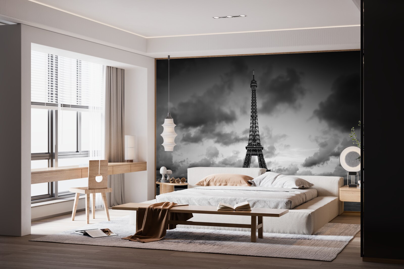 Фотошпалери червоний автомобіль біля Ейфелевої вежі