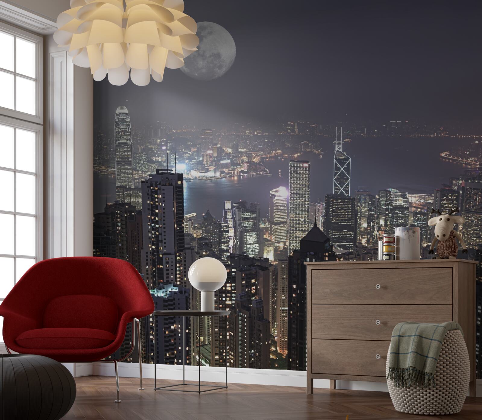 Фотошпалери Опівнічний місяць висить над гонконгом