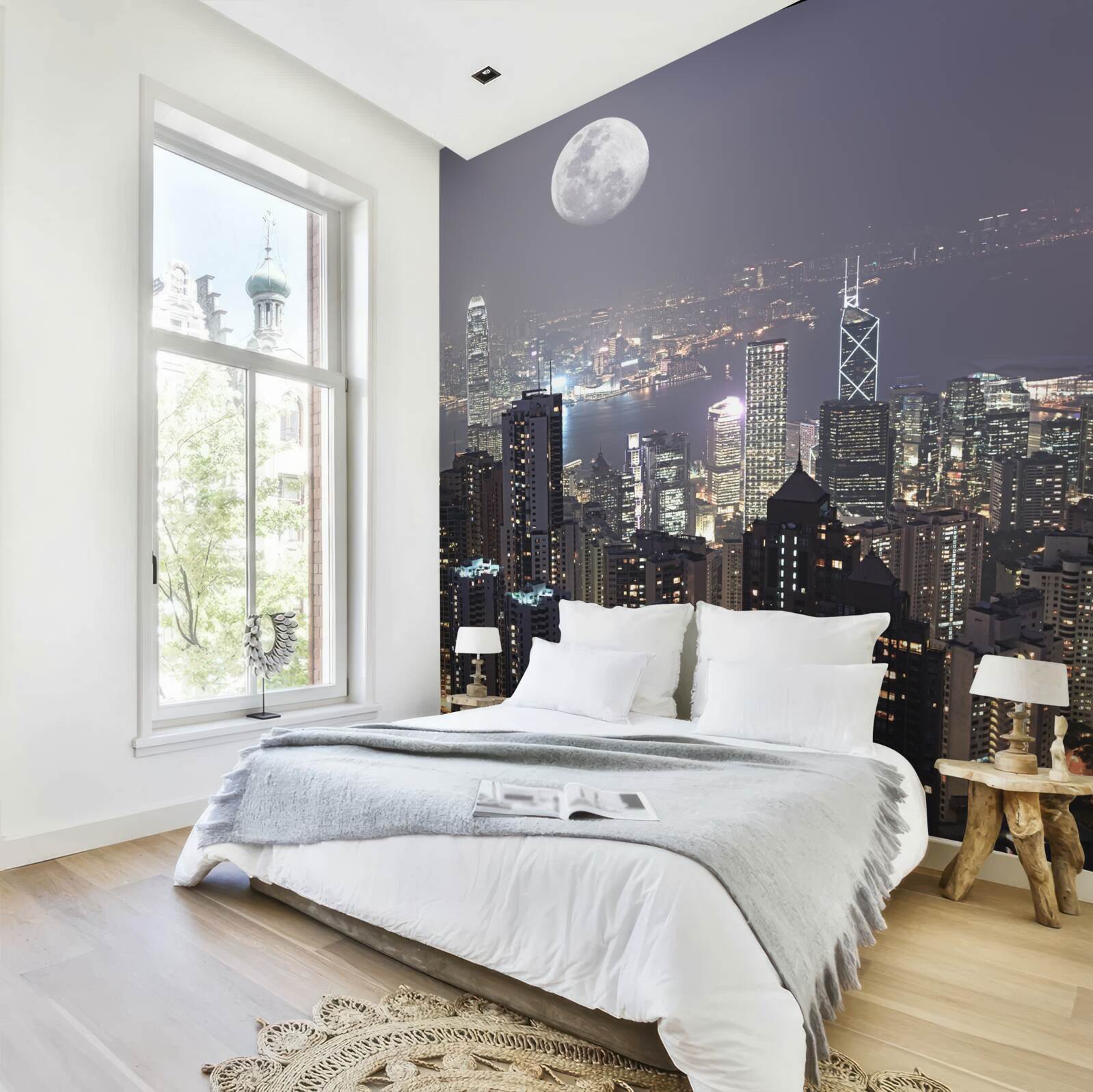 Фотошпалери Опівнічний місяць висить над гонконгом