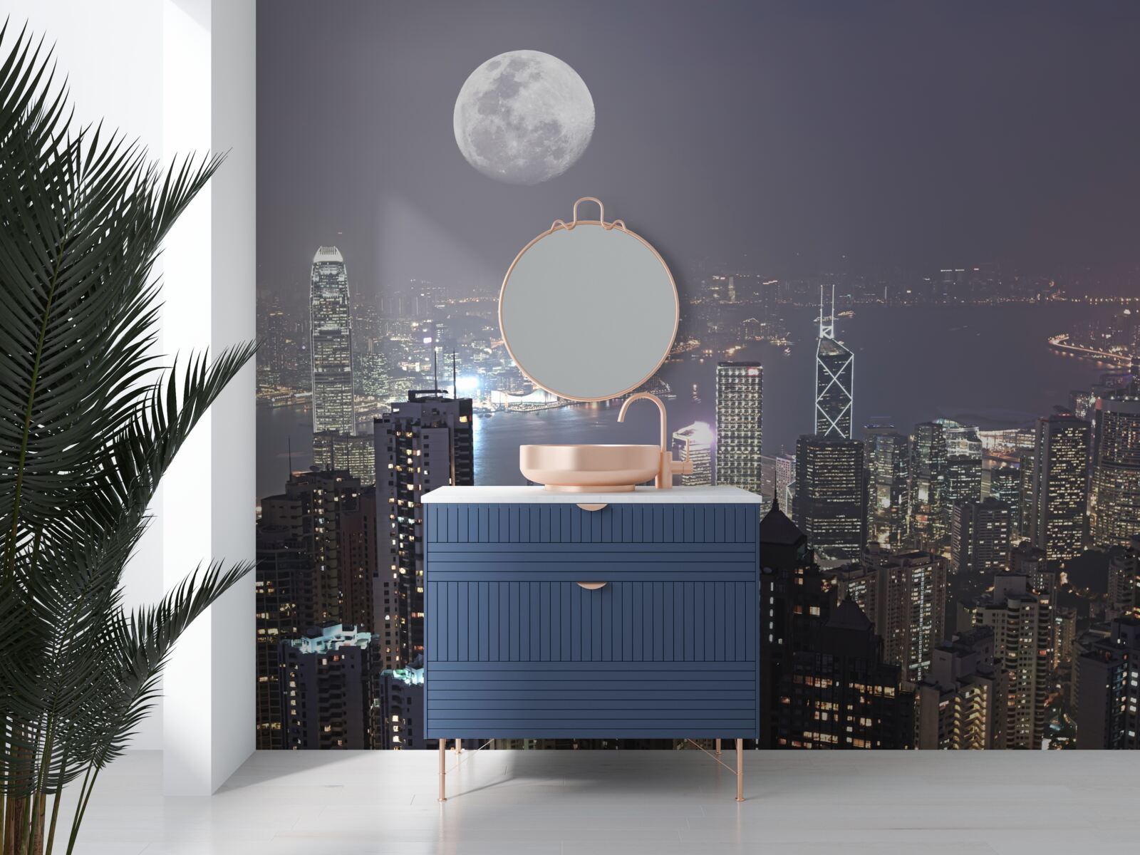 Фотошпалери Опівнічний місяць висить над гонконгом