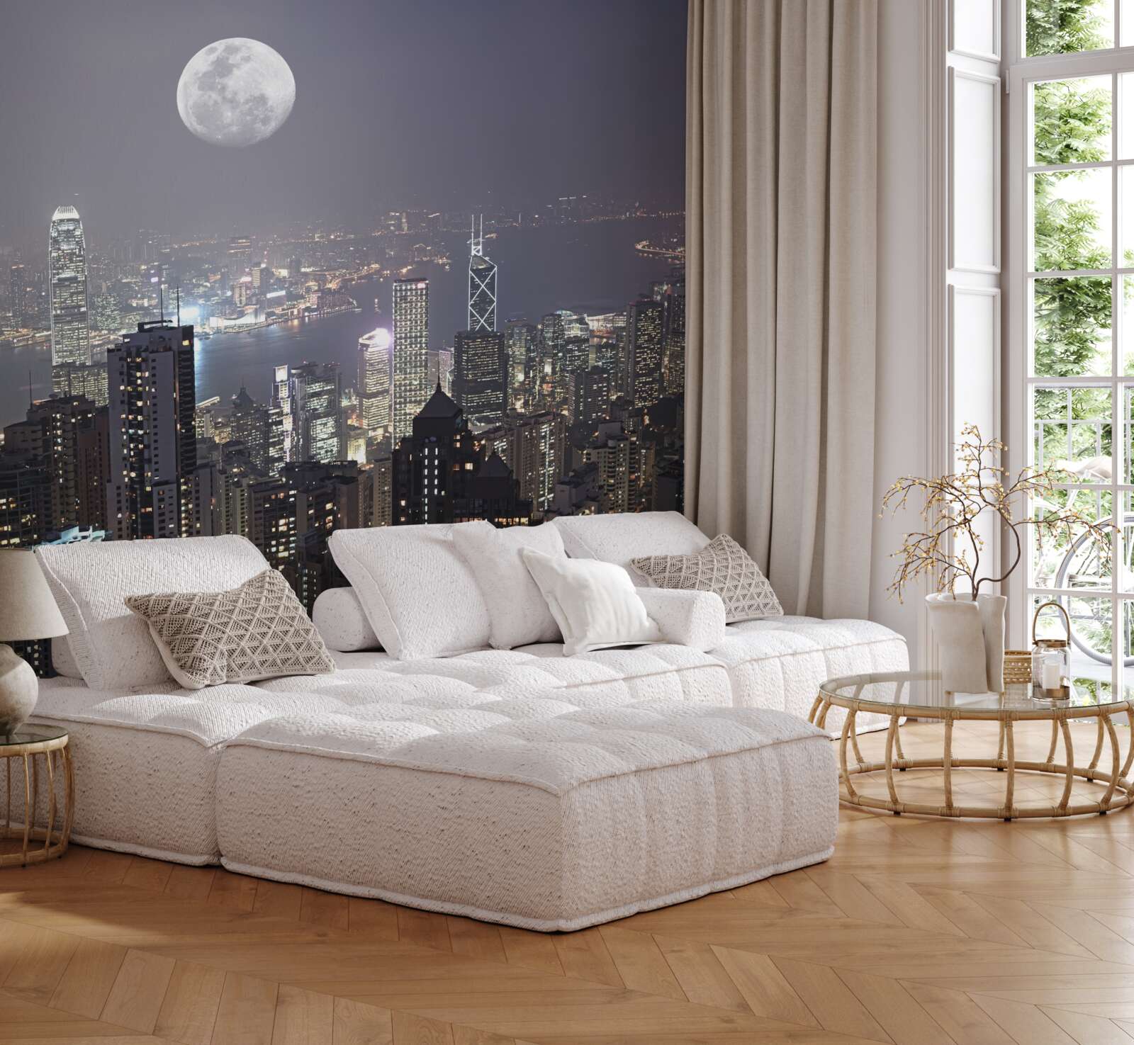 Фотошпалери Опівнічний місяць висить над гонконгом