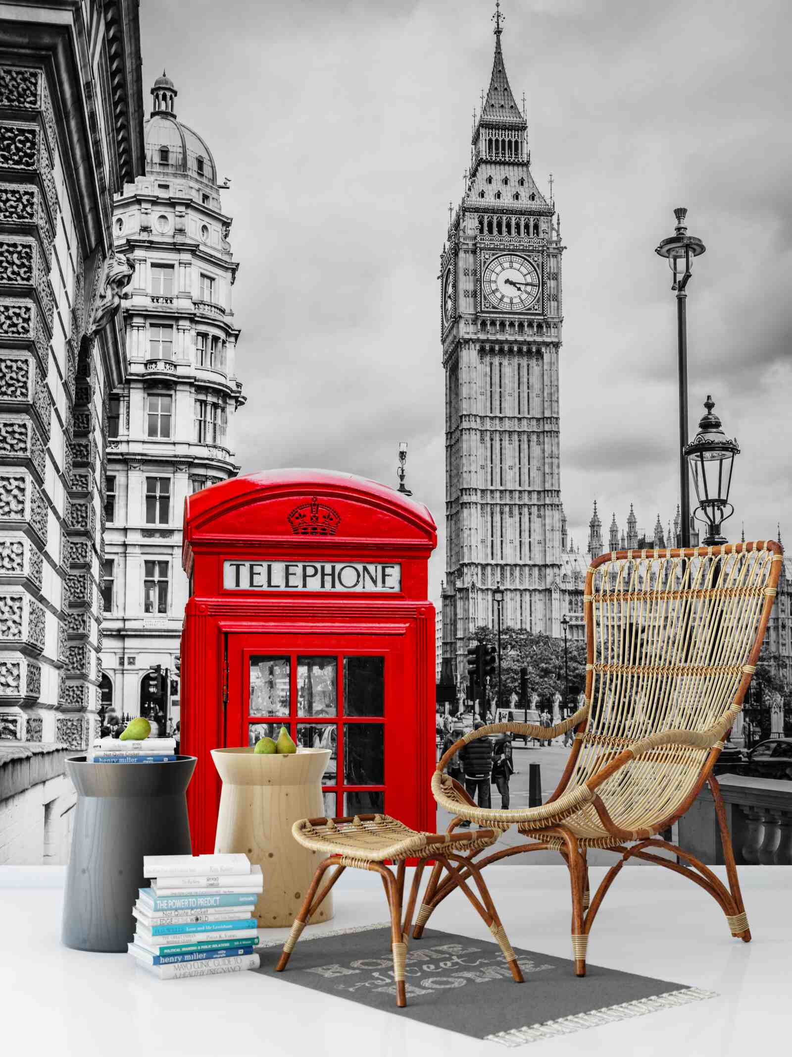 Фотошпалери червона телефонна будка перед біг-беном на задньому плані