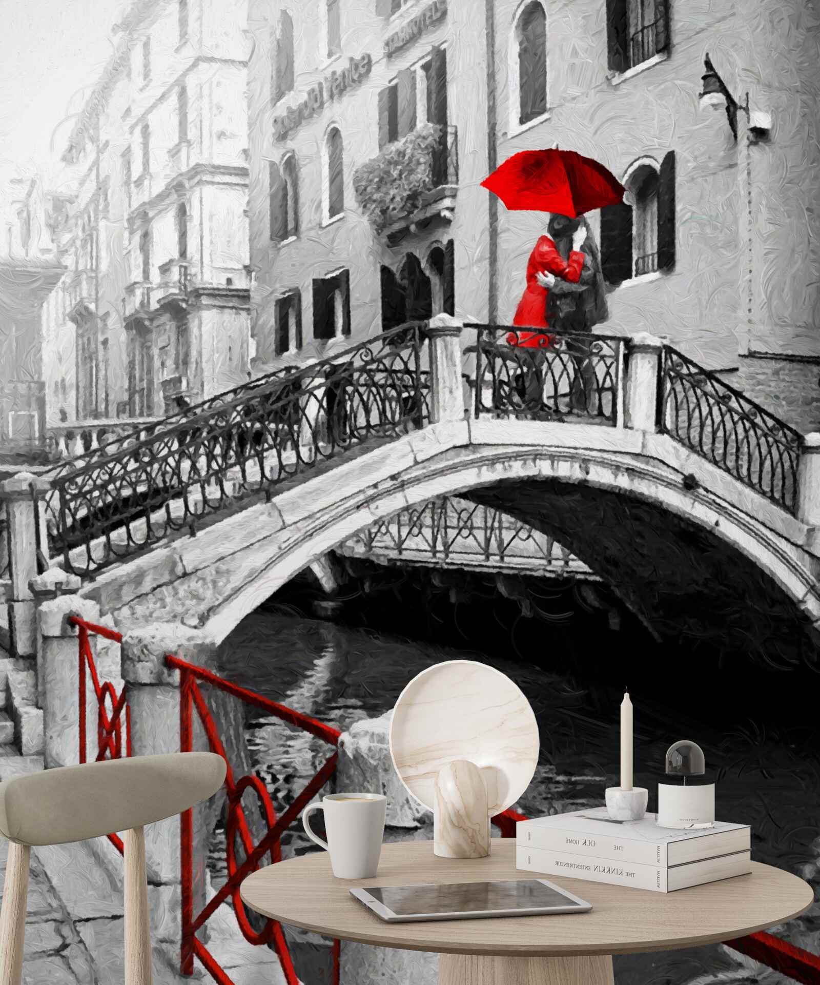 Фотошпалери чорно-біла фотографія пари на венеціанському мосту