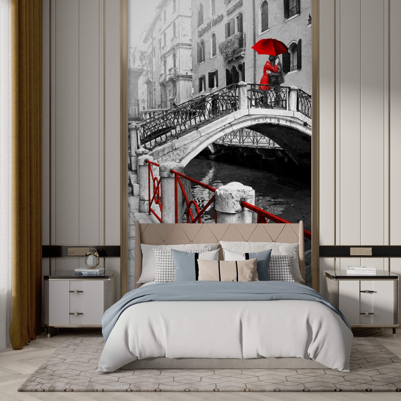 Фотошпалери чорно-біла фотографія пари на венеціанському мосту
