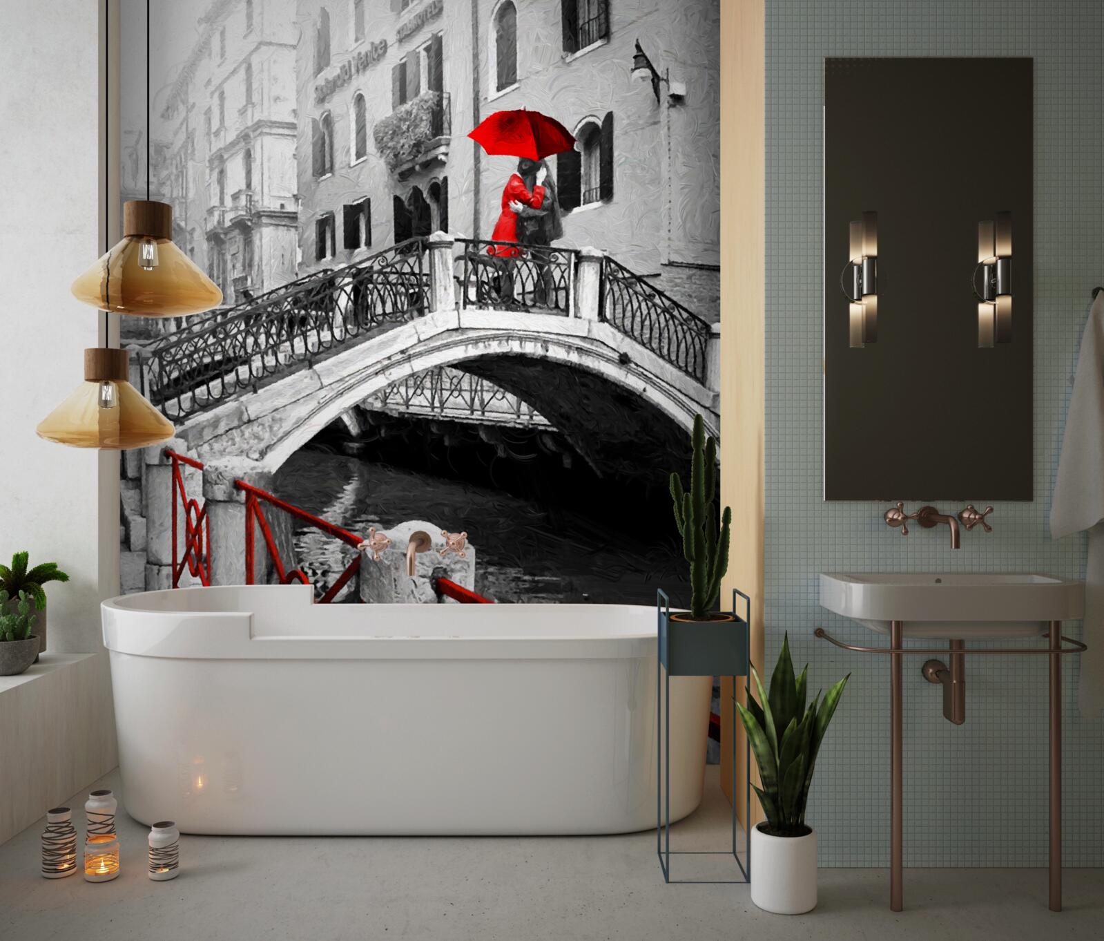 Фотошпалери чорно-біла фотографія пари на венеціанському мосту