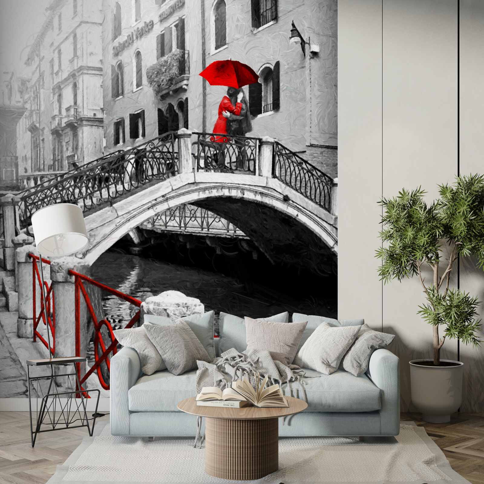 Фотошпалери чорно-біла фотографія пари на венеціанському мосту