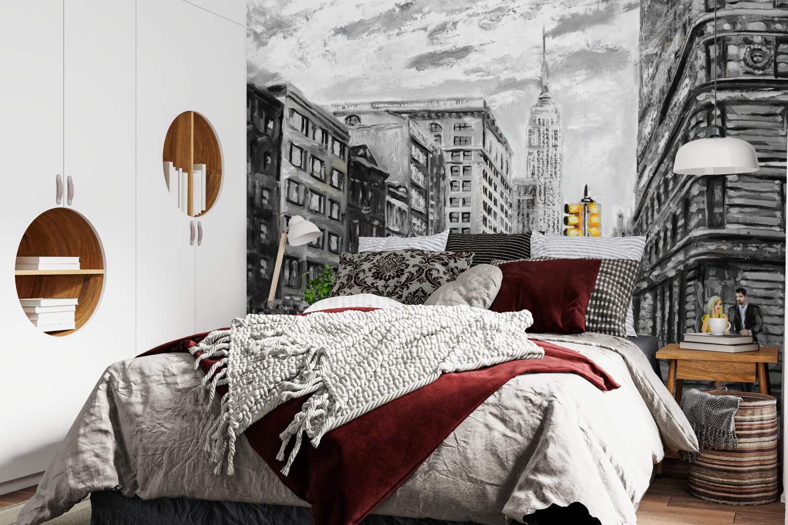 Фотошпалери Жовті таксі на сірих вулицях міста