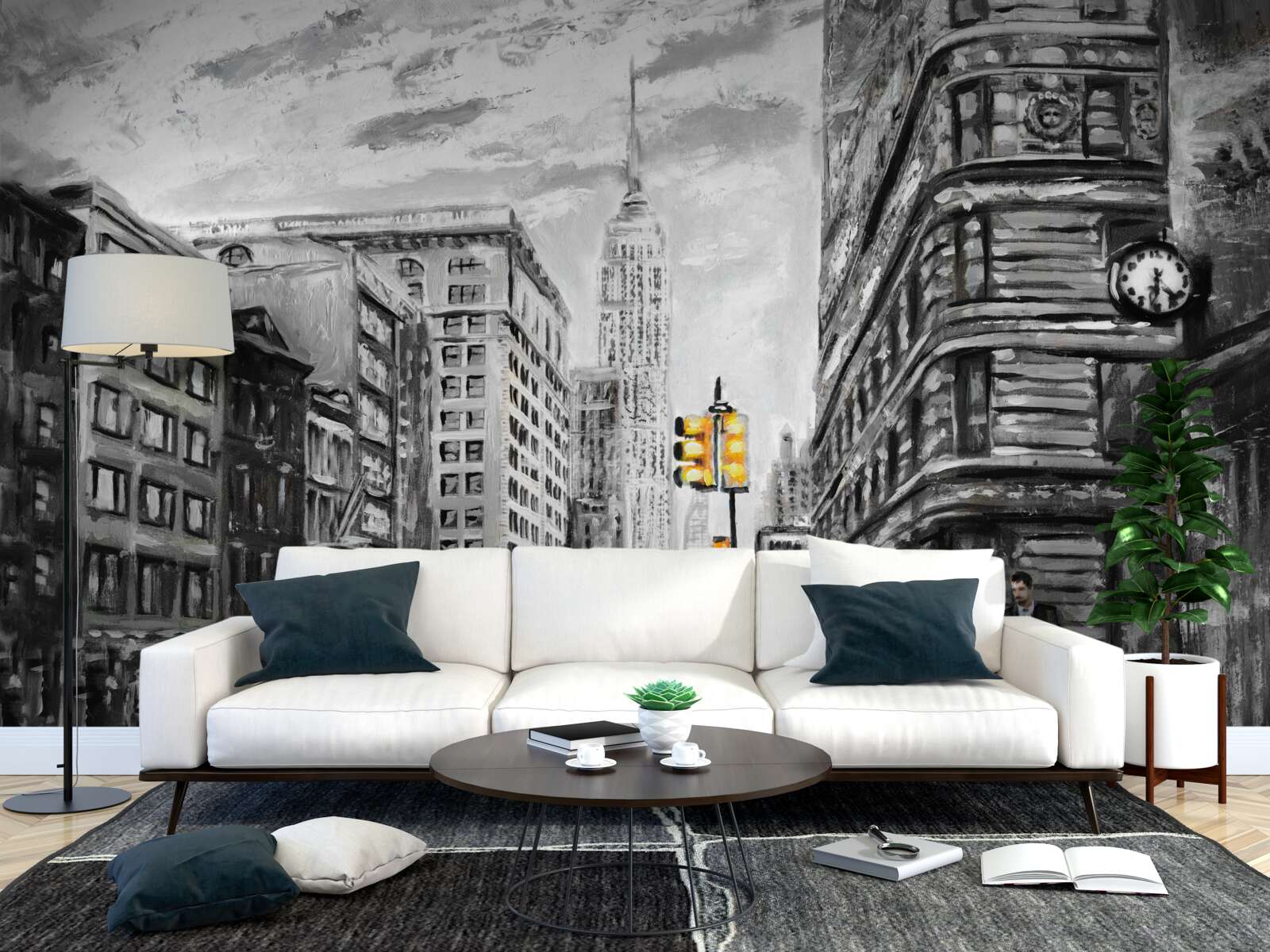 Фотошпалери Жовті таксі на сірих вулицях міста