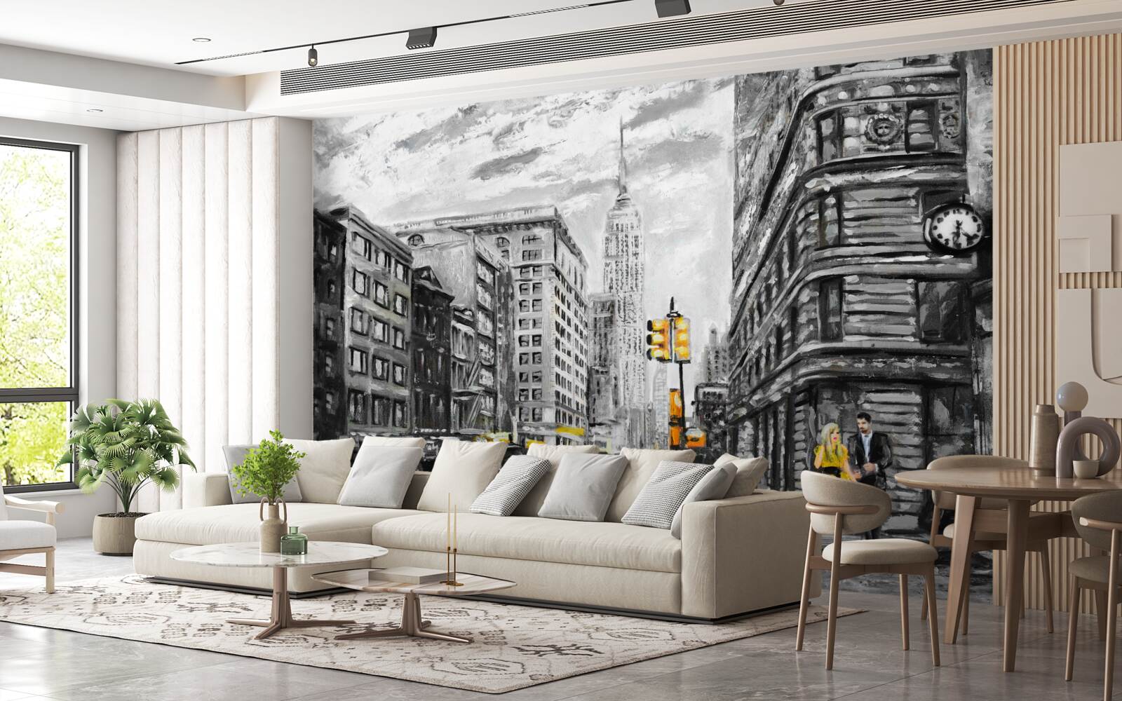 Фотошпалери Жовті таксі на сірих вулицях міста