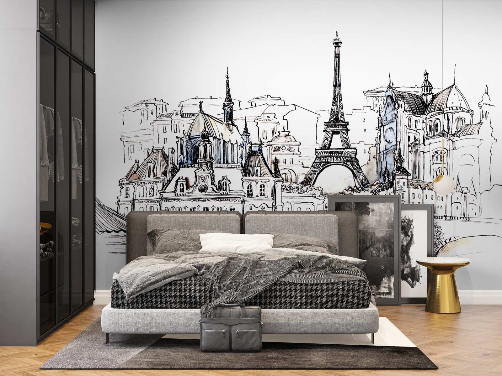 Фотошпалери найвизначніші місця Парижа, намальовані олівцем