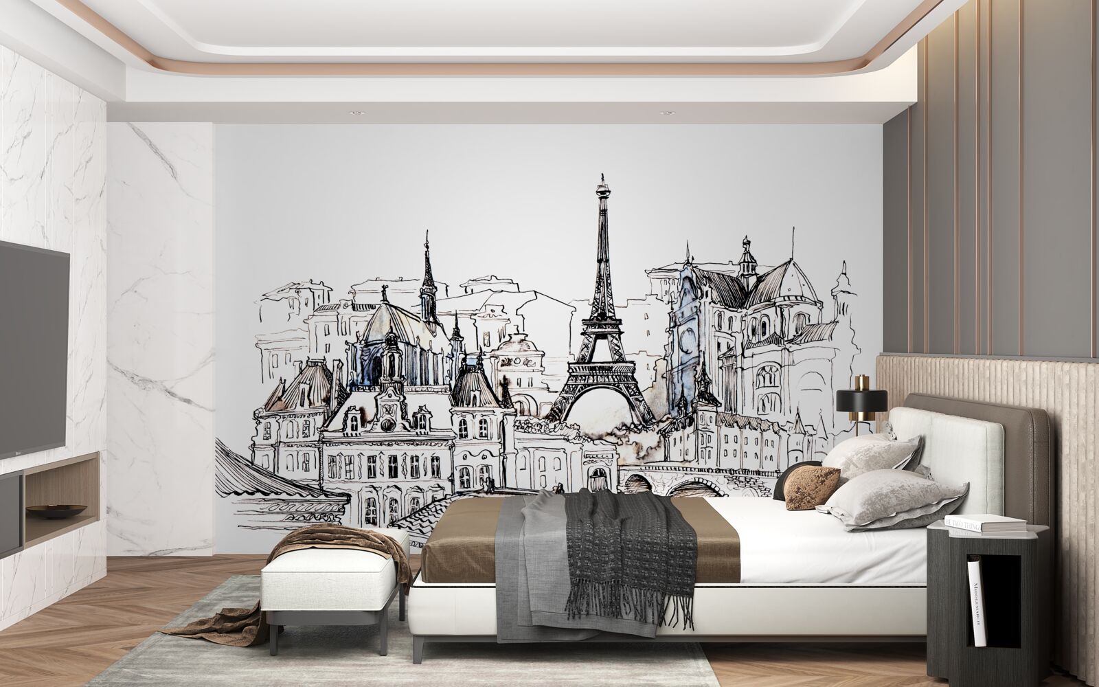 Фотошпалери найвизначніші місця Парижа, намальовані олівцем