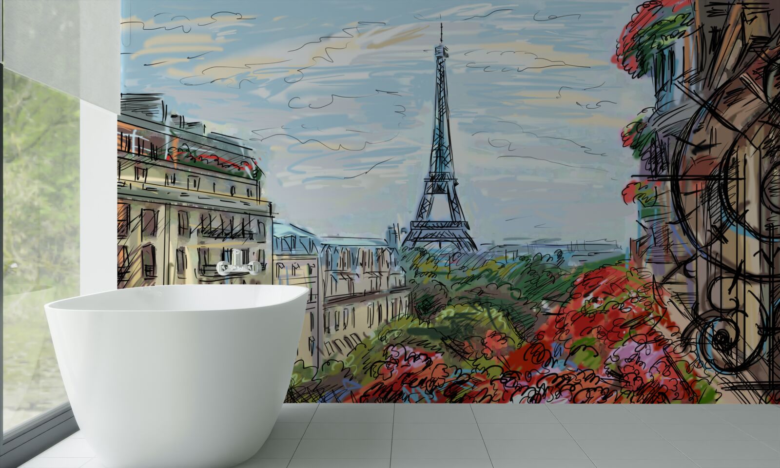 Фотошпалери захоплюючий вид на Ейфелеву вежу з балкона