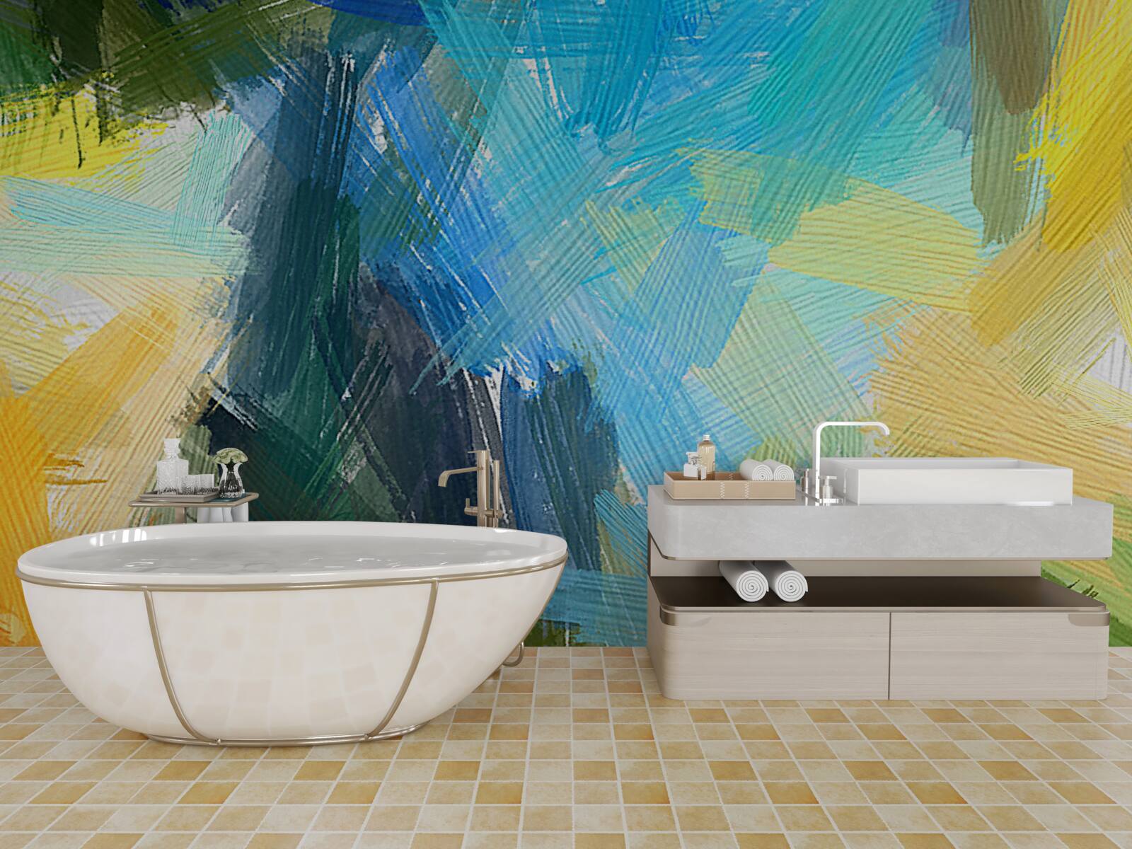 Фотошпалери осіння абстракція, створена олійними фарбами