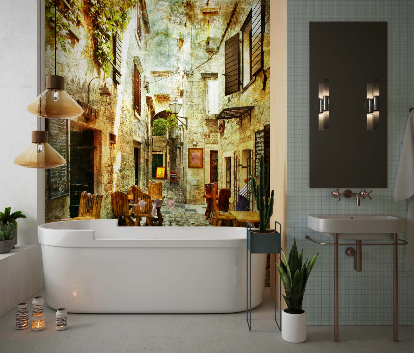 Фотошпалери затишна, тиха кав'ярня в історичній частині міста