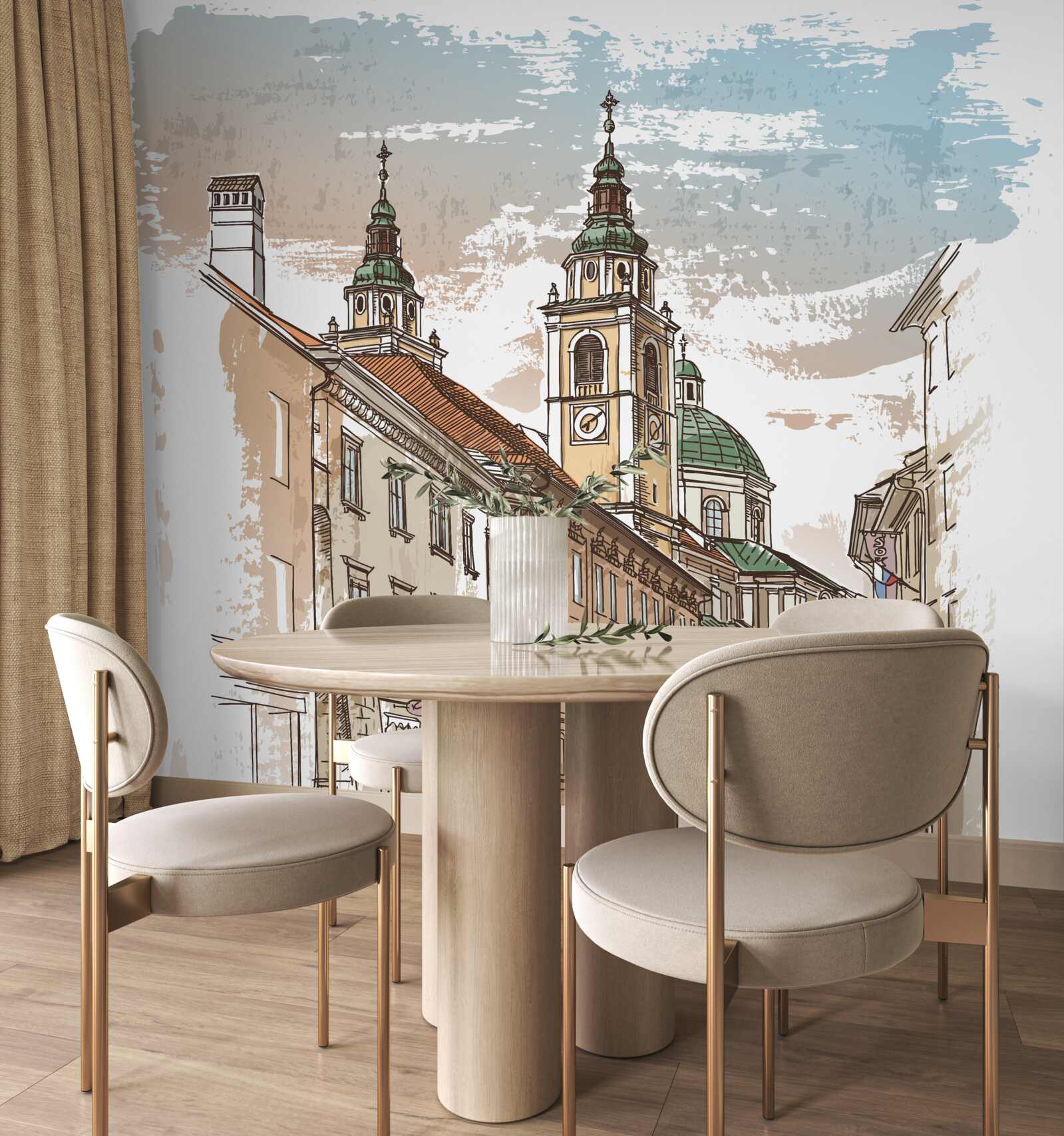 Фотошпалери стародавнє місто, намальоване олівцем