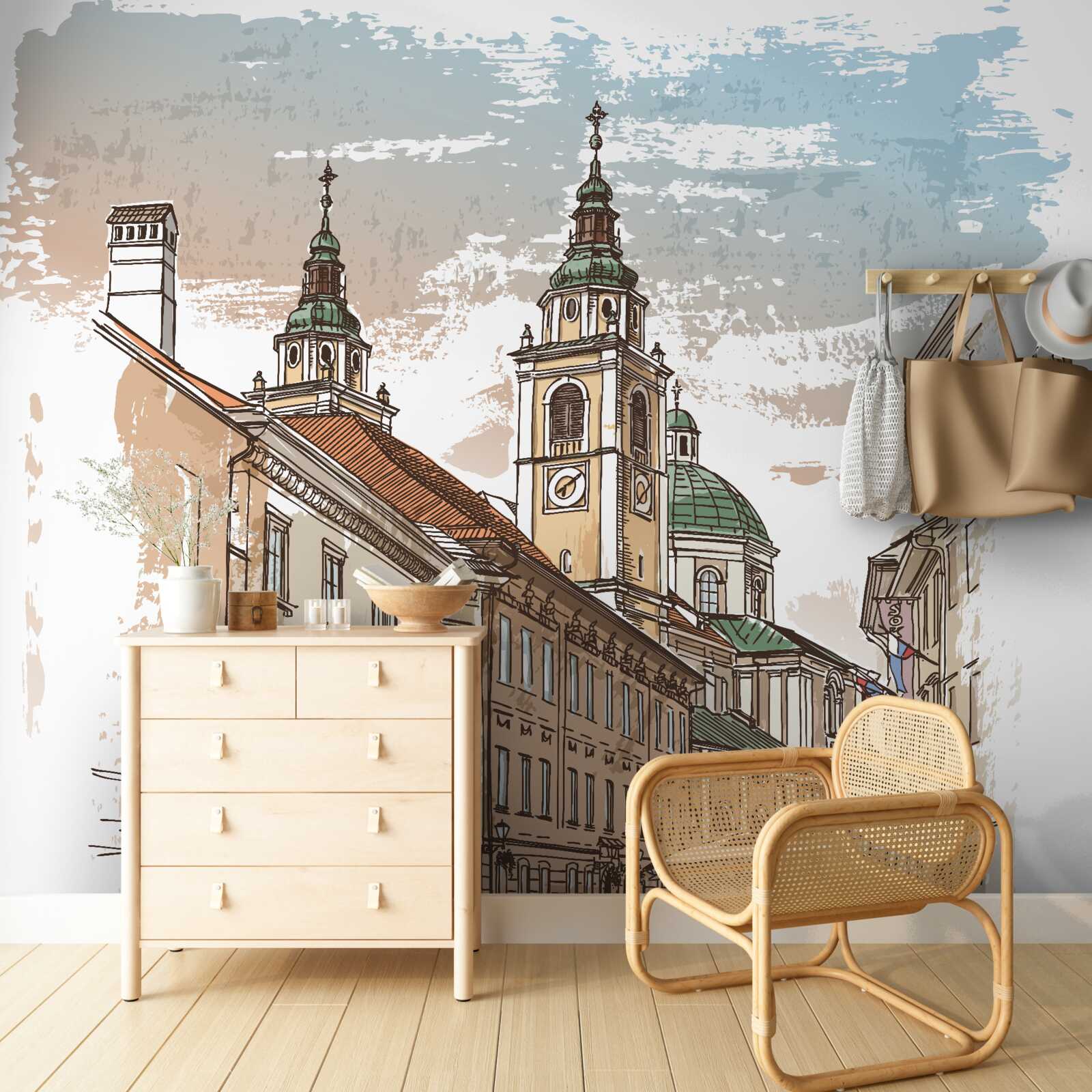 Фотошпалери стародавнє місто, намальоване олівцем