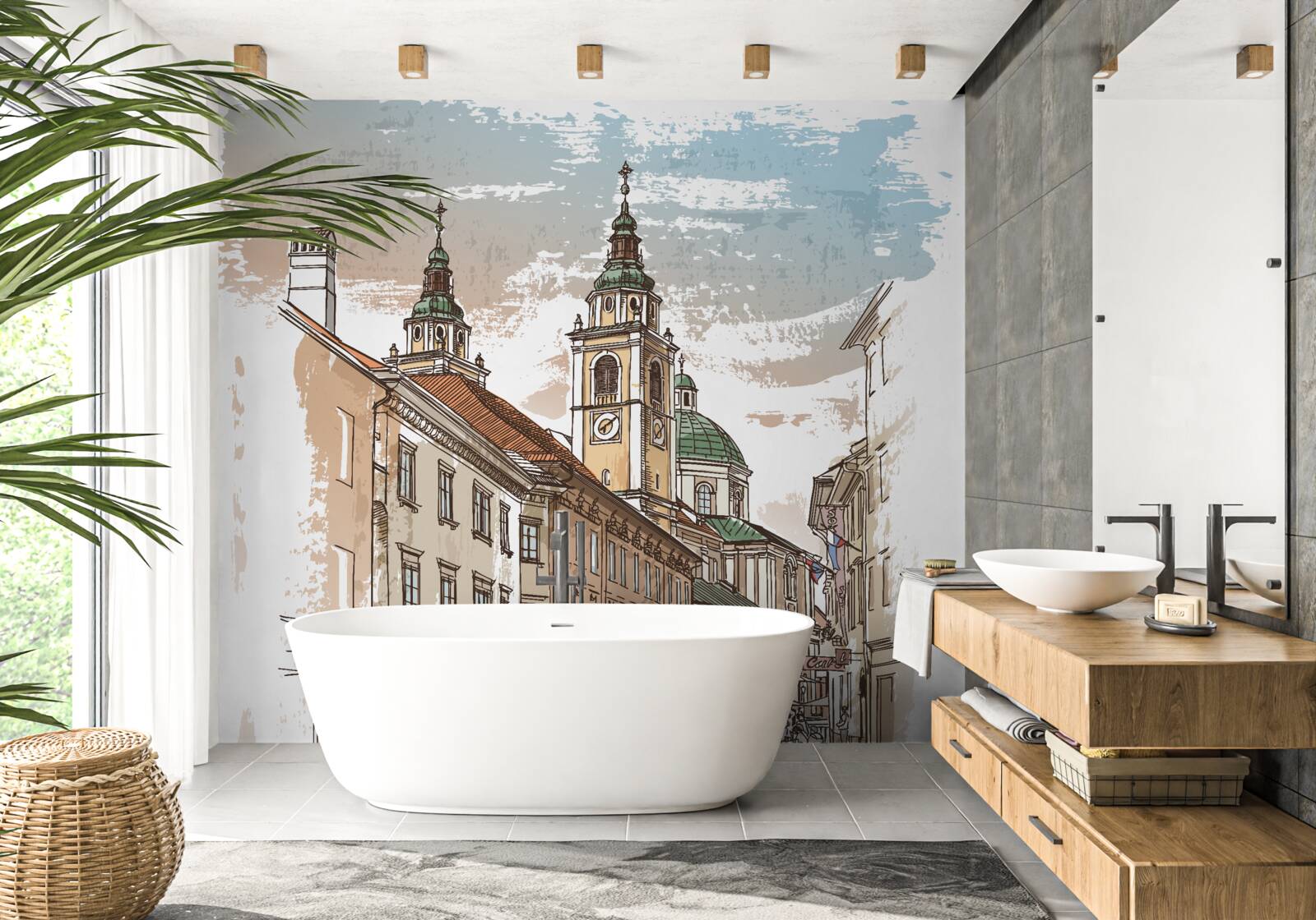 Фотошпалери стародавнє місто, намальоване олівцем