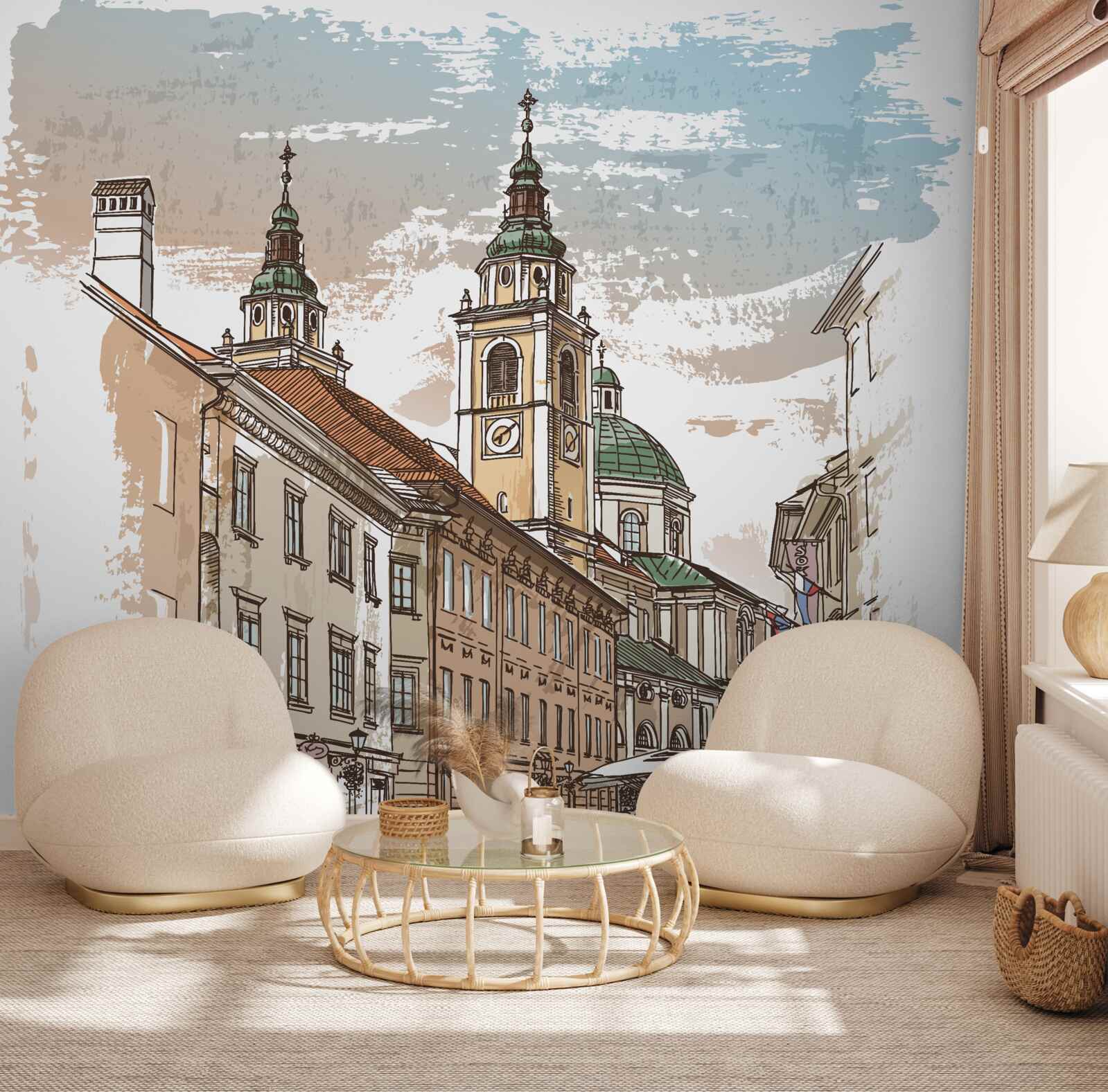 Фотошпалери стародавнє місто, намальоване олівцем