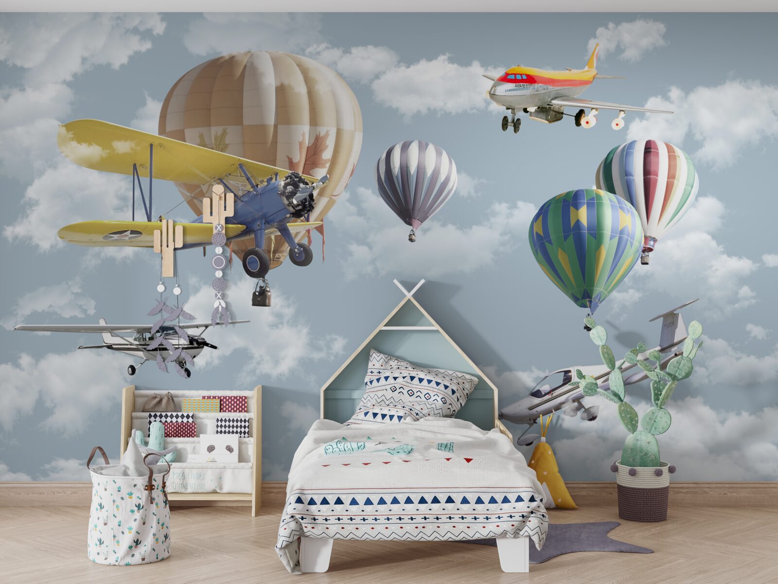 Фотошпалери змагання між повітряними кулями та літаками в повітрі