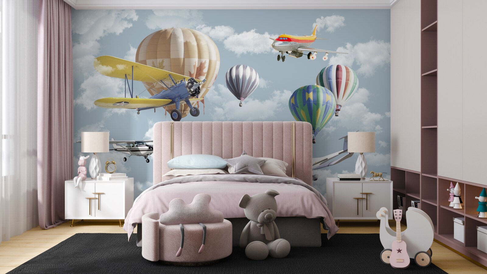 Фотошпалери змагання між повітряними кулями та літаками в повітрі