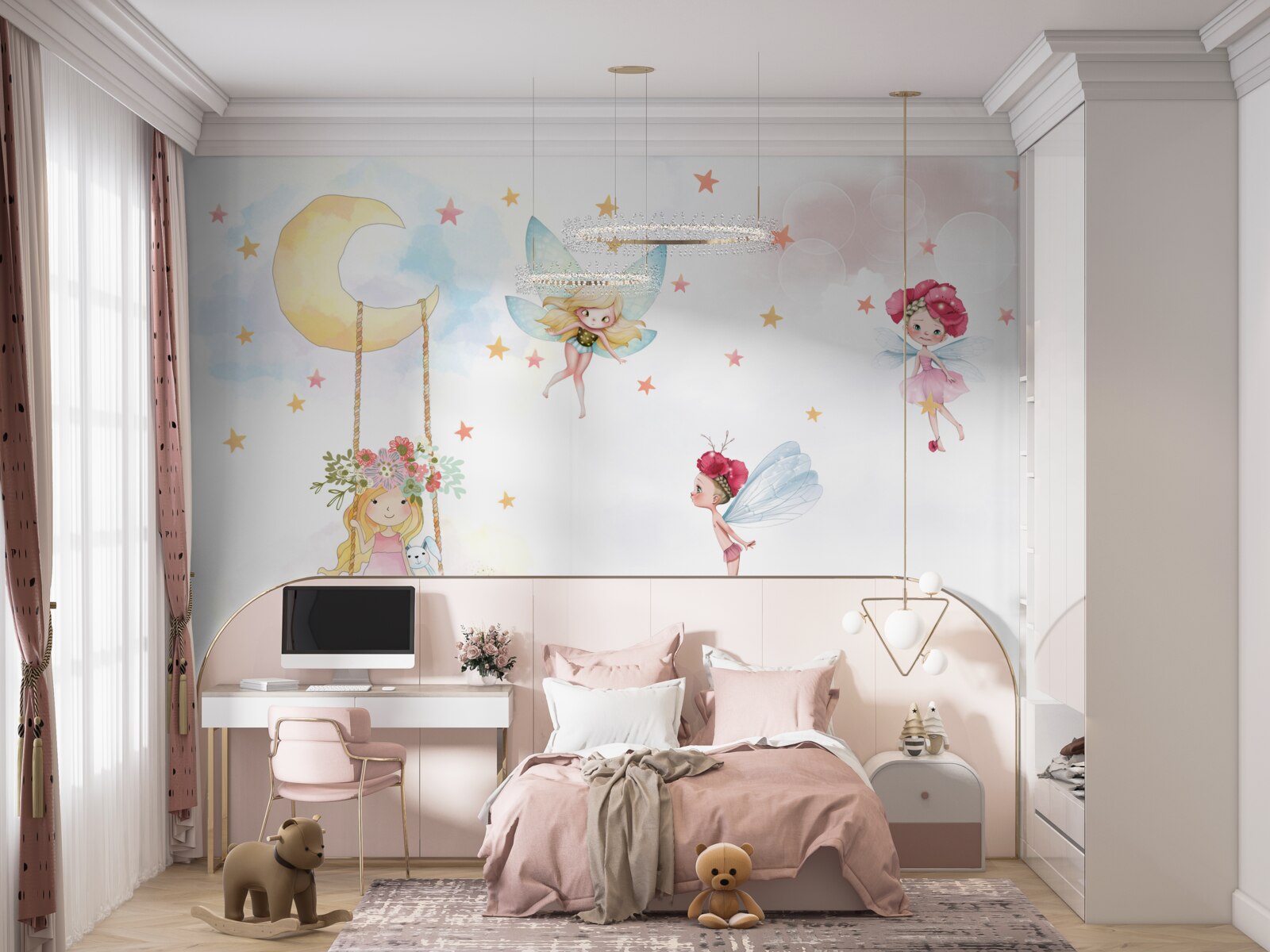 Фотошпалери дитина на гойдалці та чарівні істоти