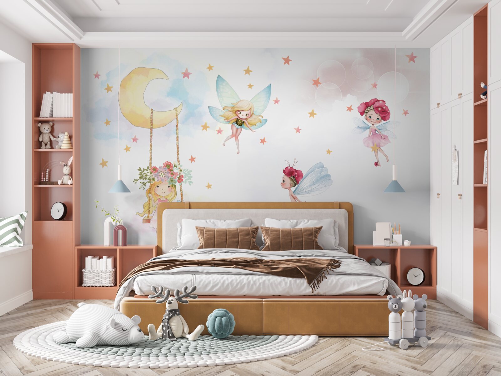 Фотошпалери дитина на гойдалці та чарівні істоти