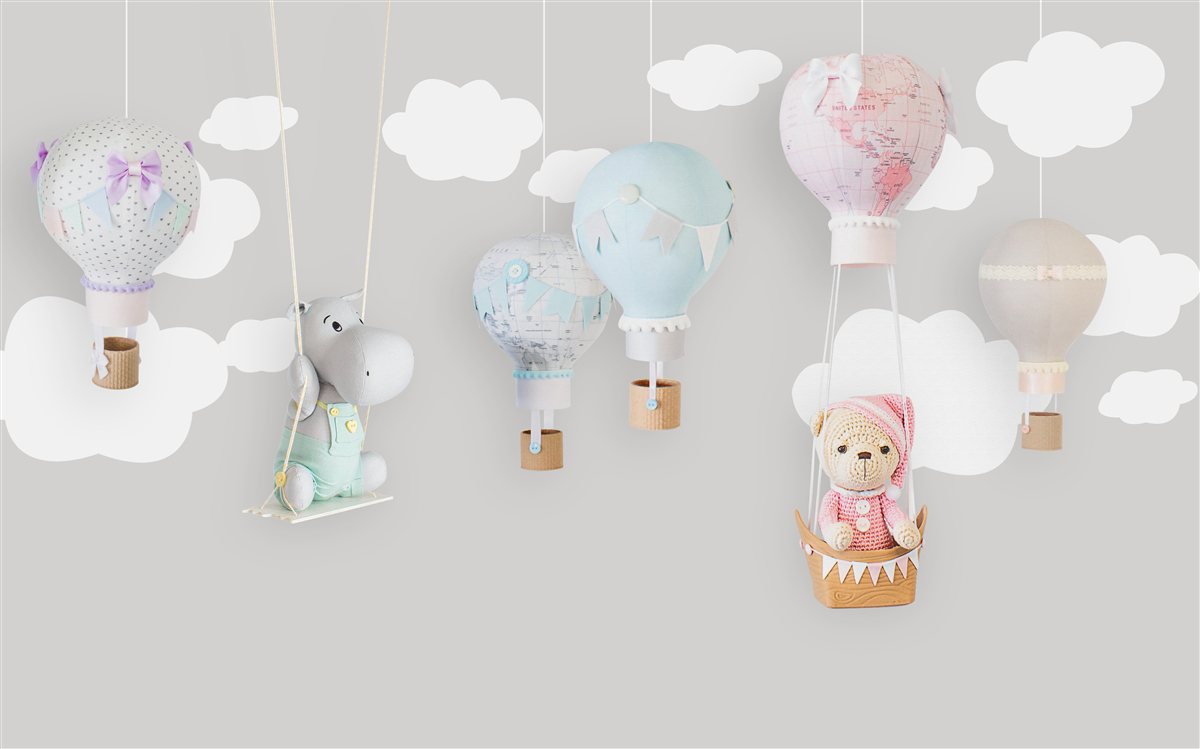 Фотошпалери плюшевий ведмедик і бегемотик у небі