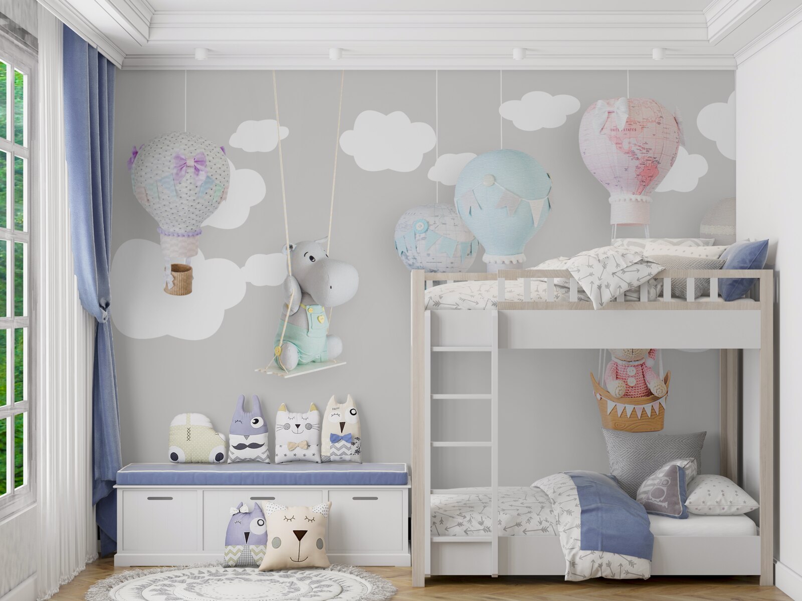 Фотошпалери плюшевий ведмедик і бегемотик у небі