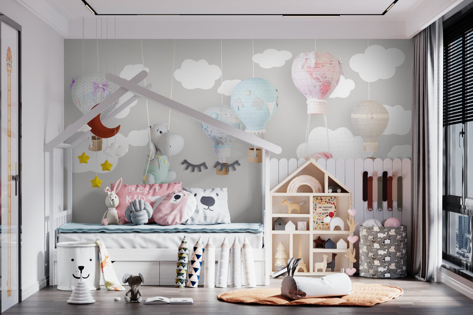 Фотошпалери плюшевий ведмедик і бегемотик у небі