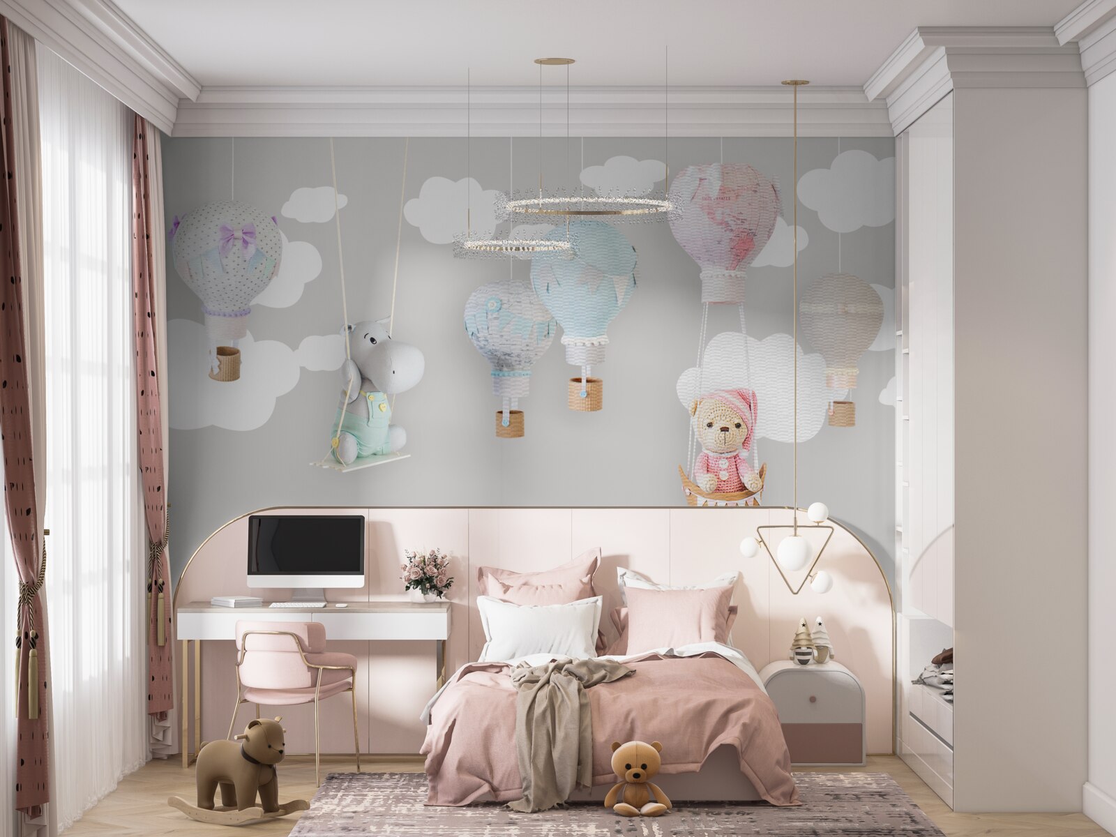 Фотошпалери плюшевий ведмедик і бегемотик у небі