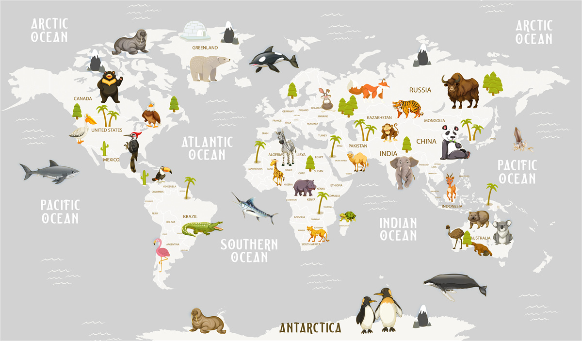 Фотошпалери карта з зображенням диких тварин
