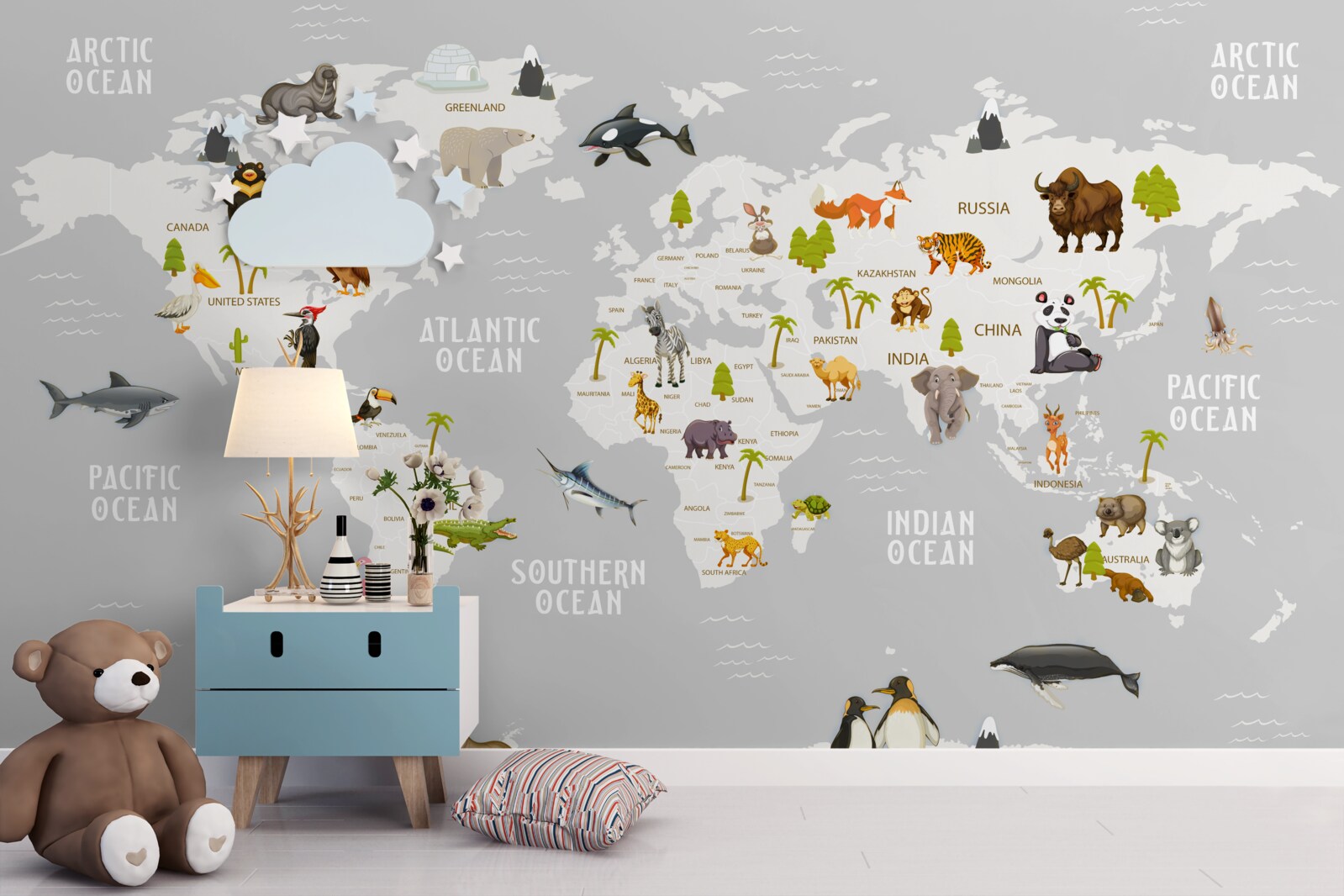 Фотошпалери карта з зображенням диких тварин