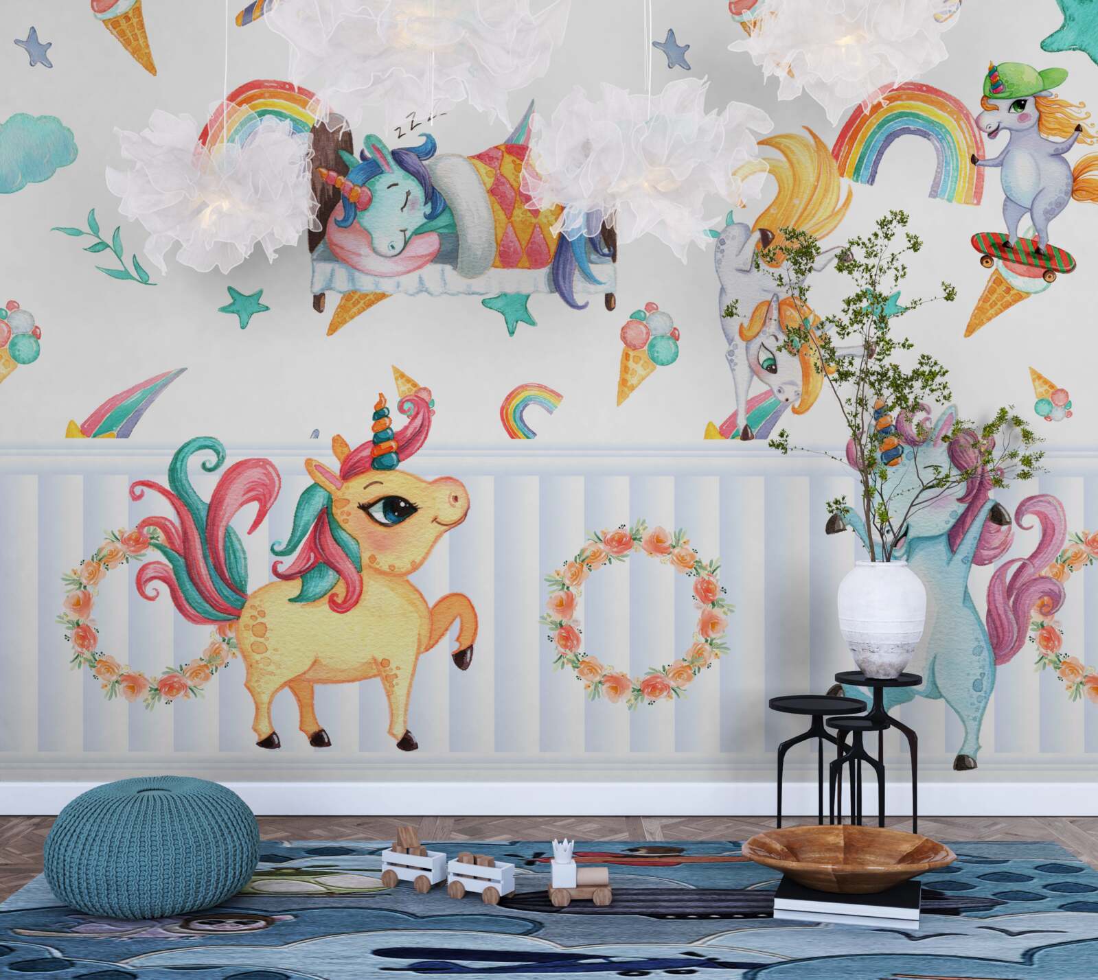 Фотошпалери єдинороги, заклопотані власними справами, у різних кольорах