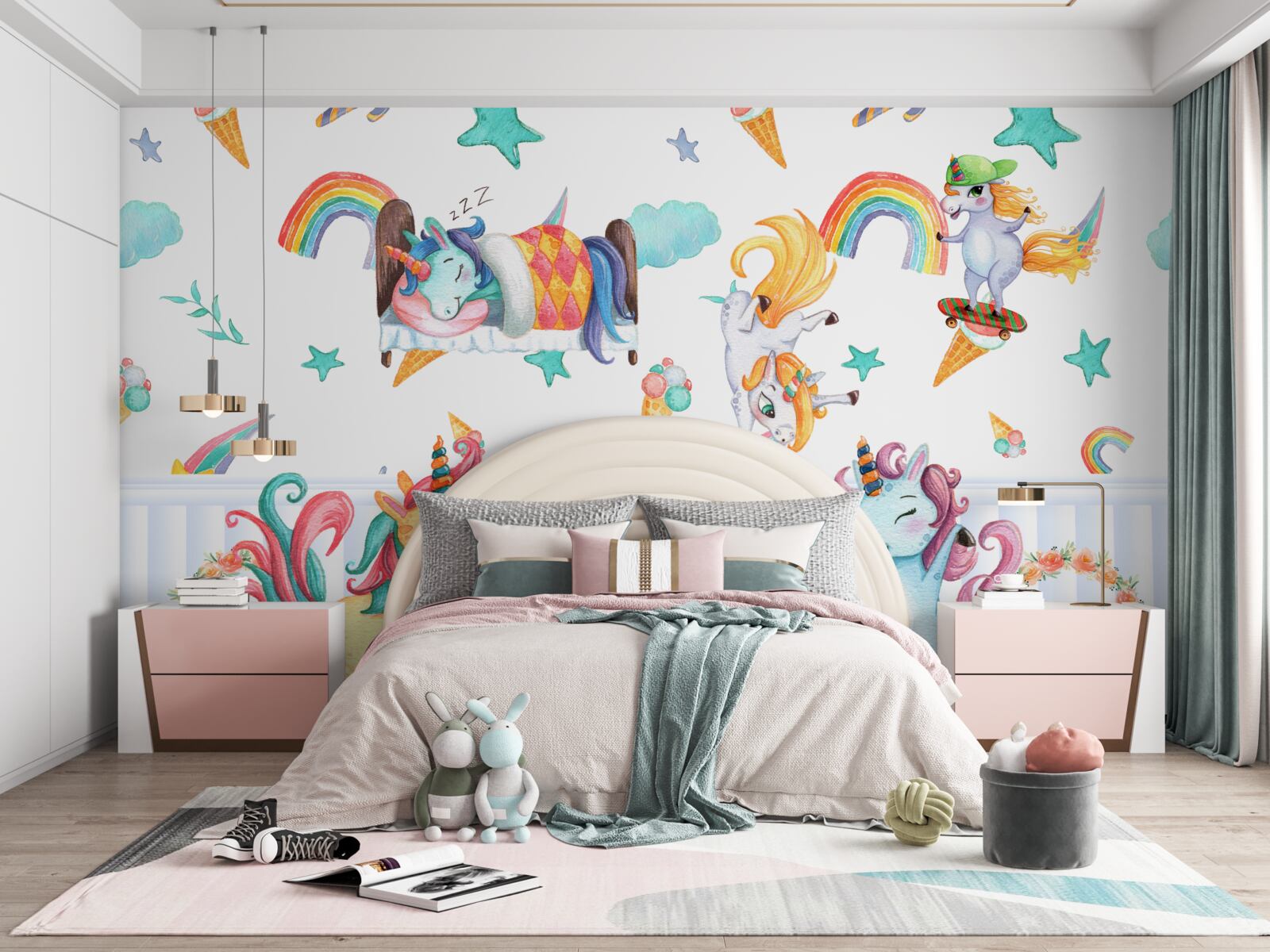 Фотошпалери єдинороги, заклопотані власними справами, у різних кольорах