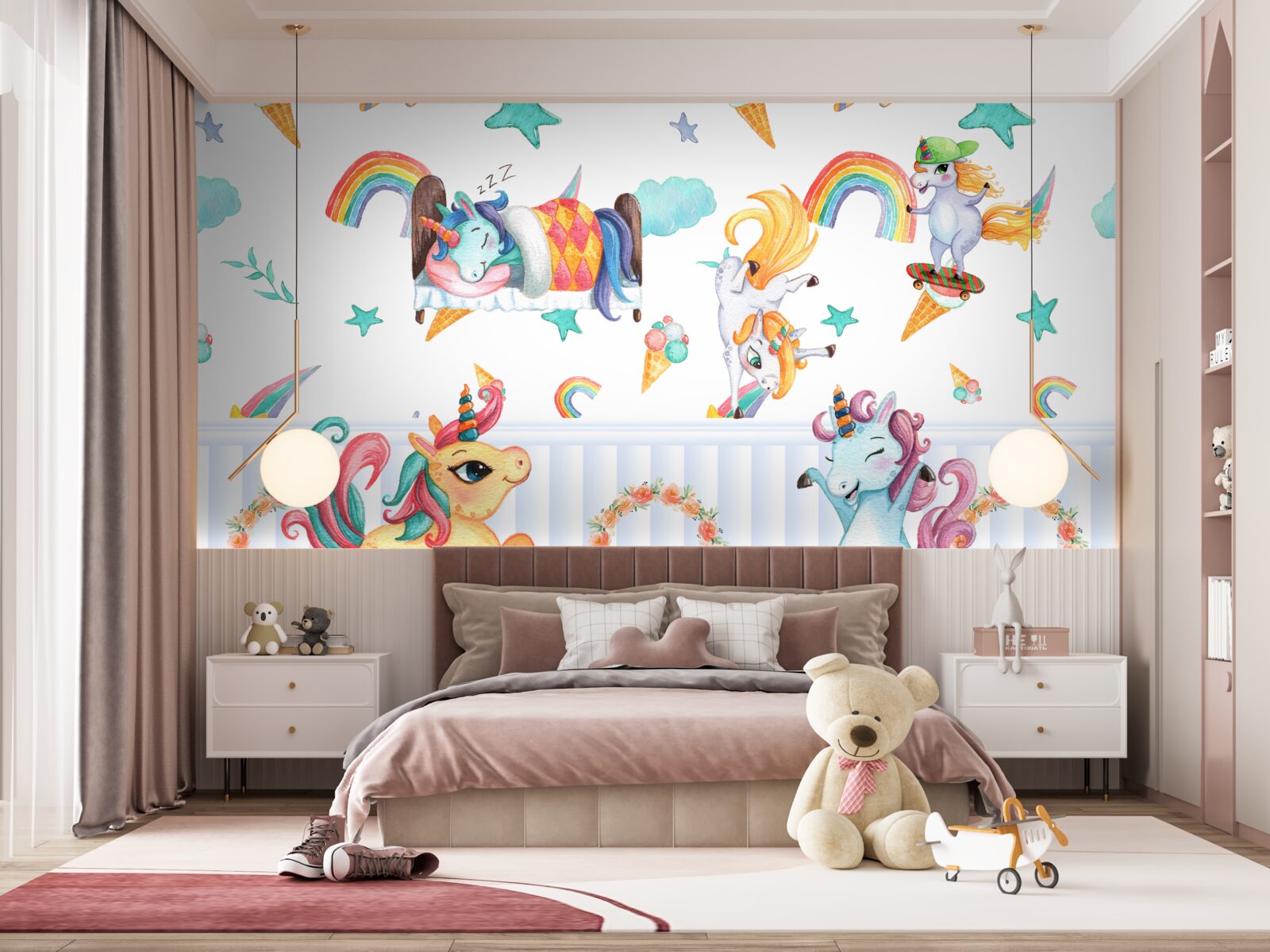 Фотошпалери єдинороги, заклопотані власними справами, у різних кольорах