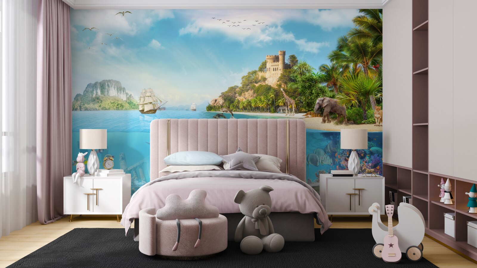 Фотошпалери зачарований острів, населений різними тваринами