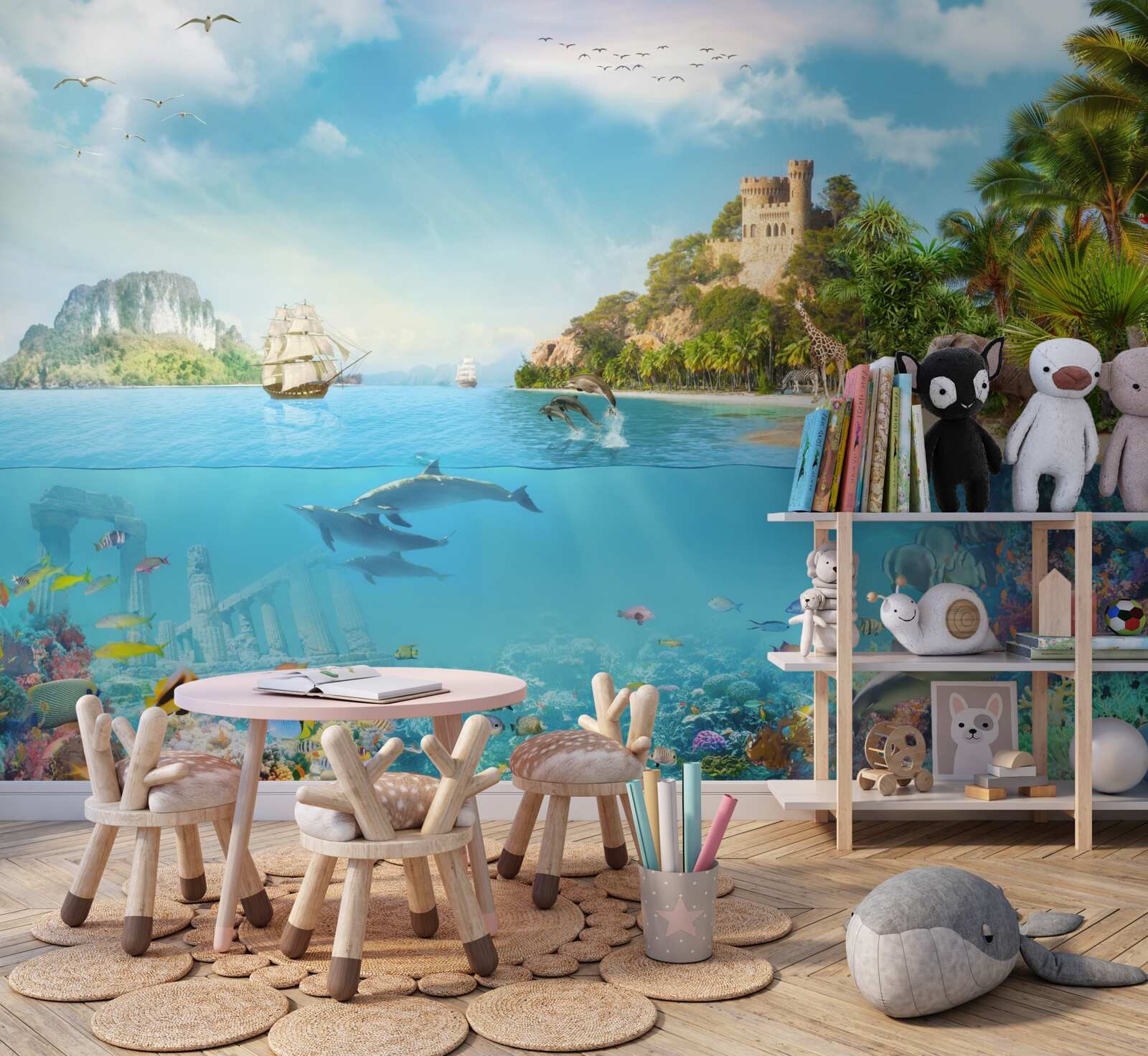 Фотошпалери зачарований острів, населений різними тваринами