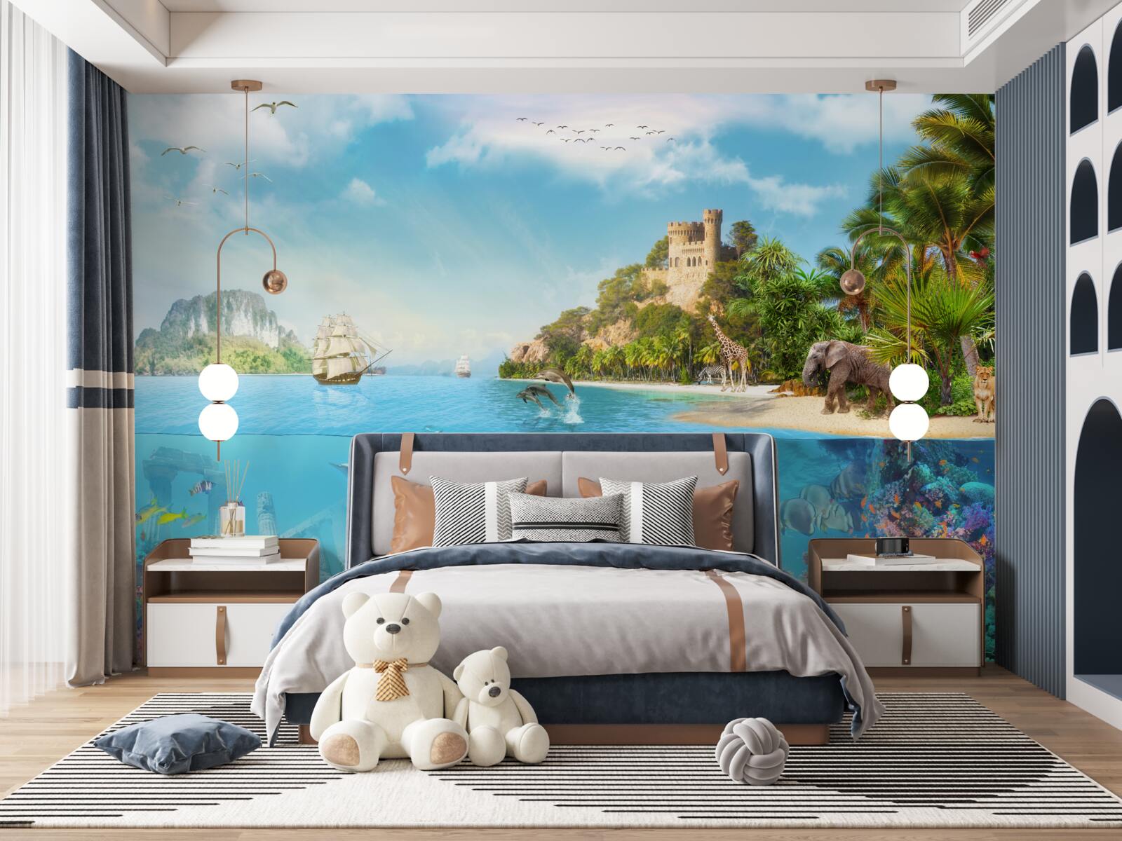 Фотошпалери зачарований острів, населений різними тваринами