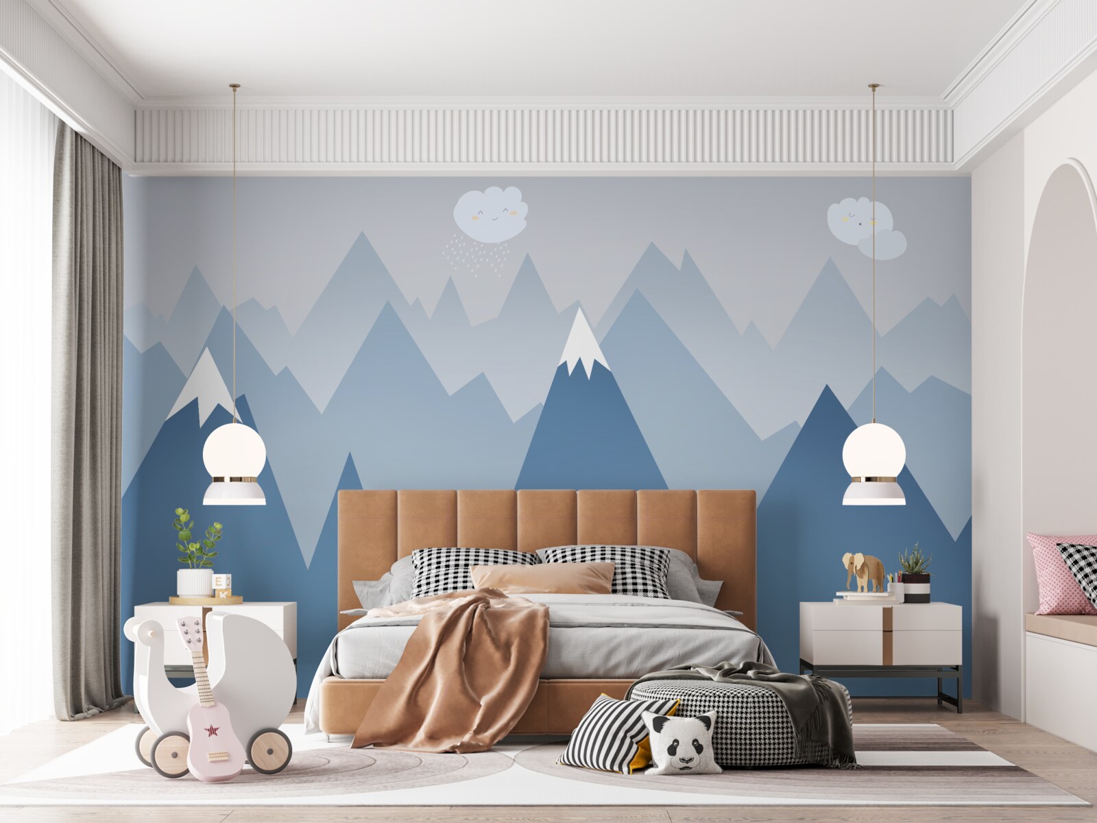 Фотошпалери силуети гір у блакитному кольорі