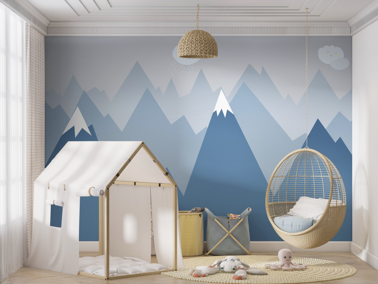 Фотошпалери силуети гір у блакитному кольорі