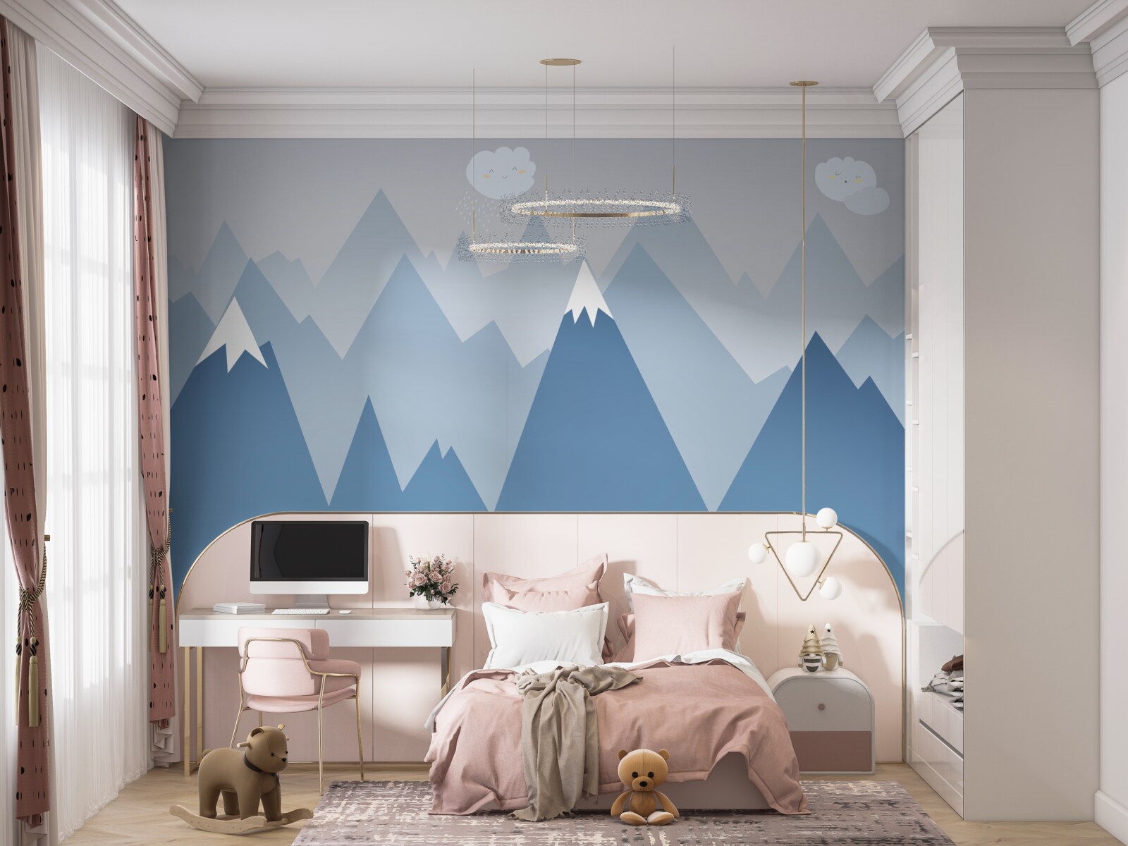 Фотошпалери силуети гір у блакитному кольорі