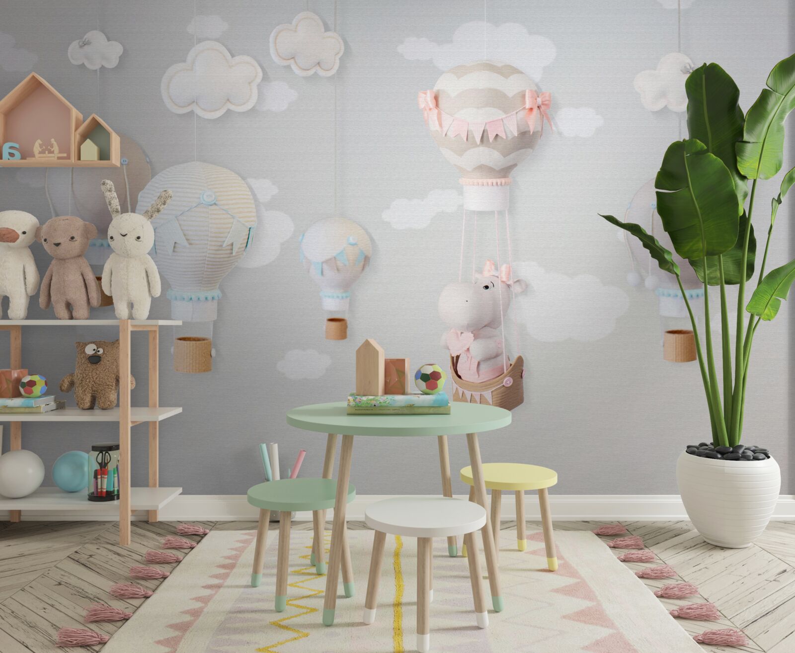 Фотошпалери маленький бегемотик у літаючій кулі