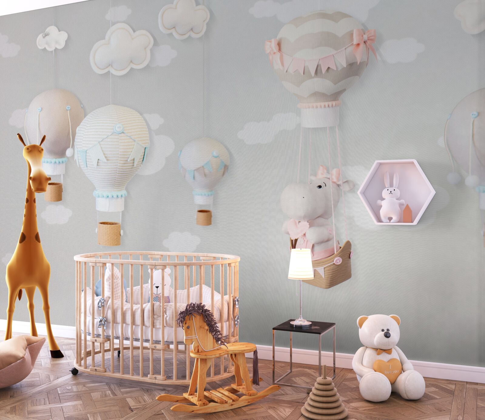 Фотошпалери маленький бегемотик у літаючій кулі