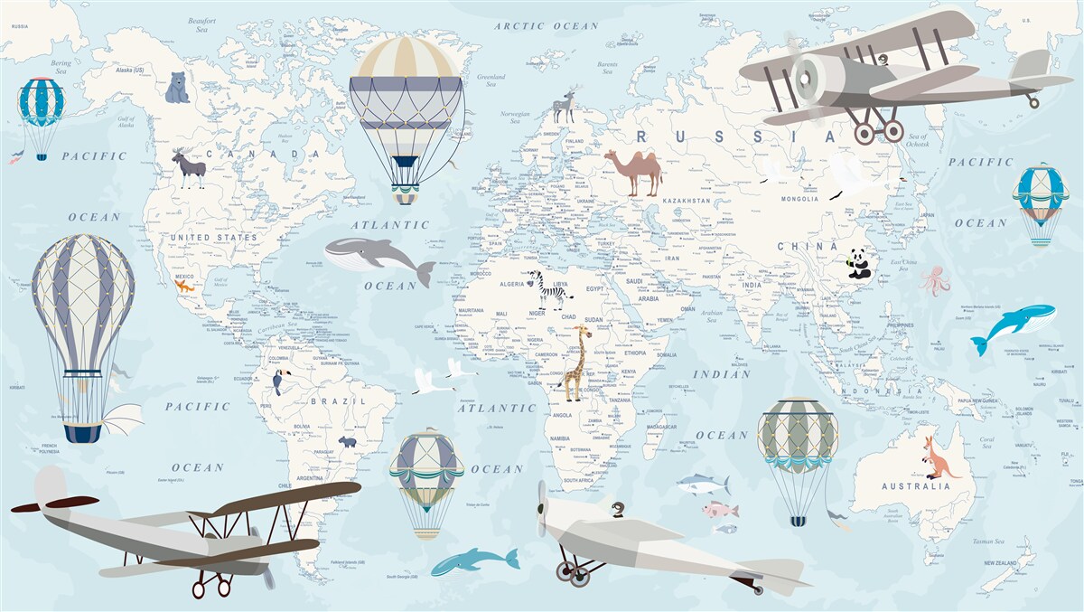 Фотошпалери карта з деталями, виконана у світло-блакитному кольорі